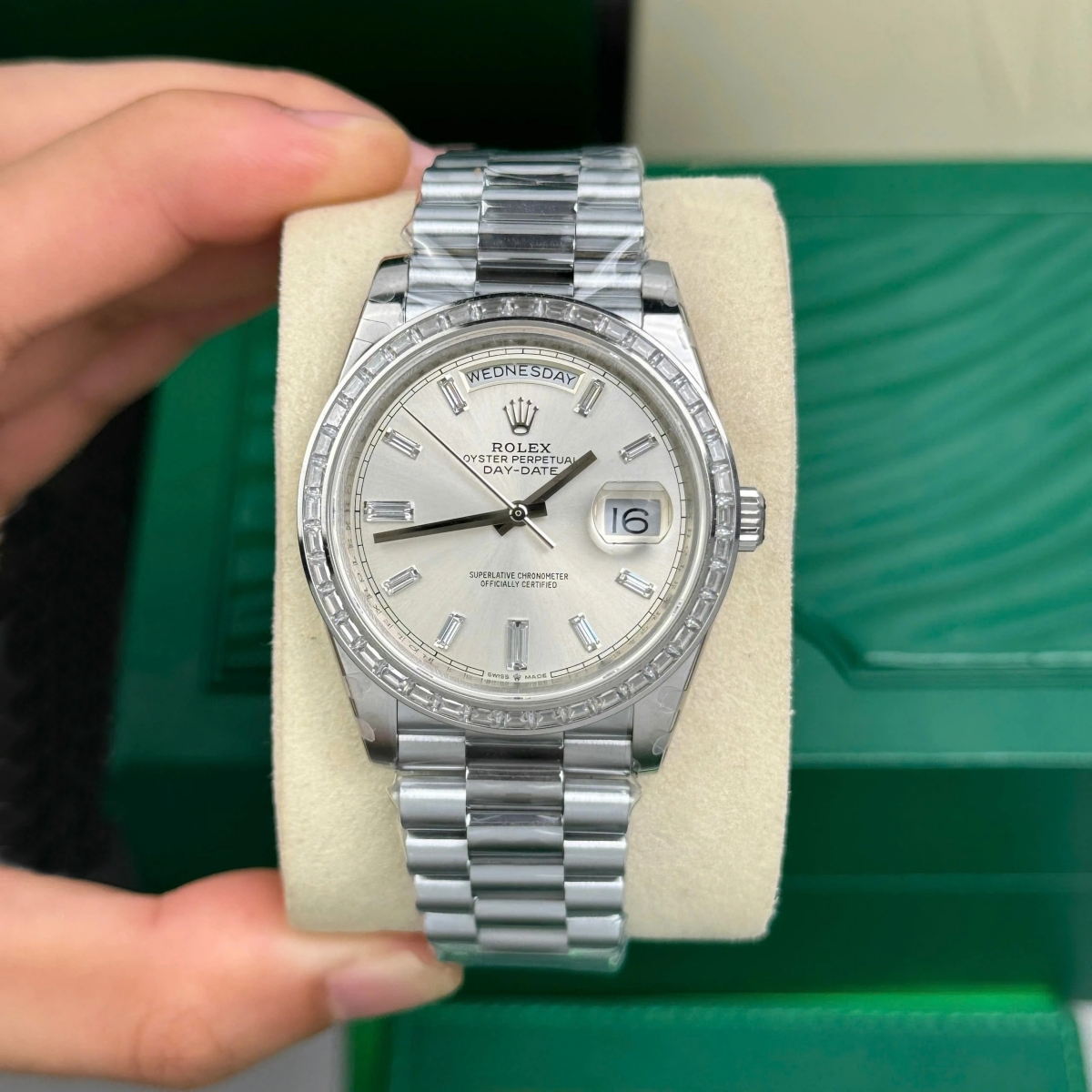 Rolex Day-Date 40mm 228396TBR-0011 Silver Diamonds Dial