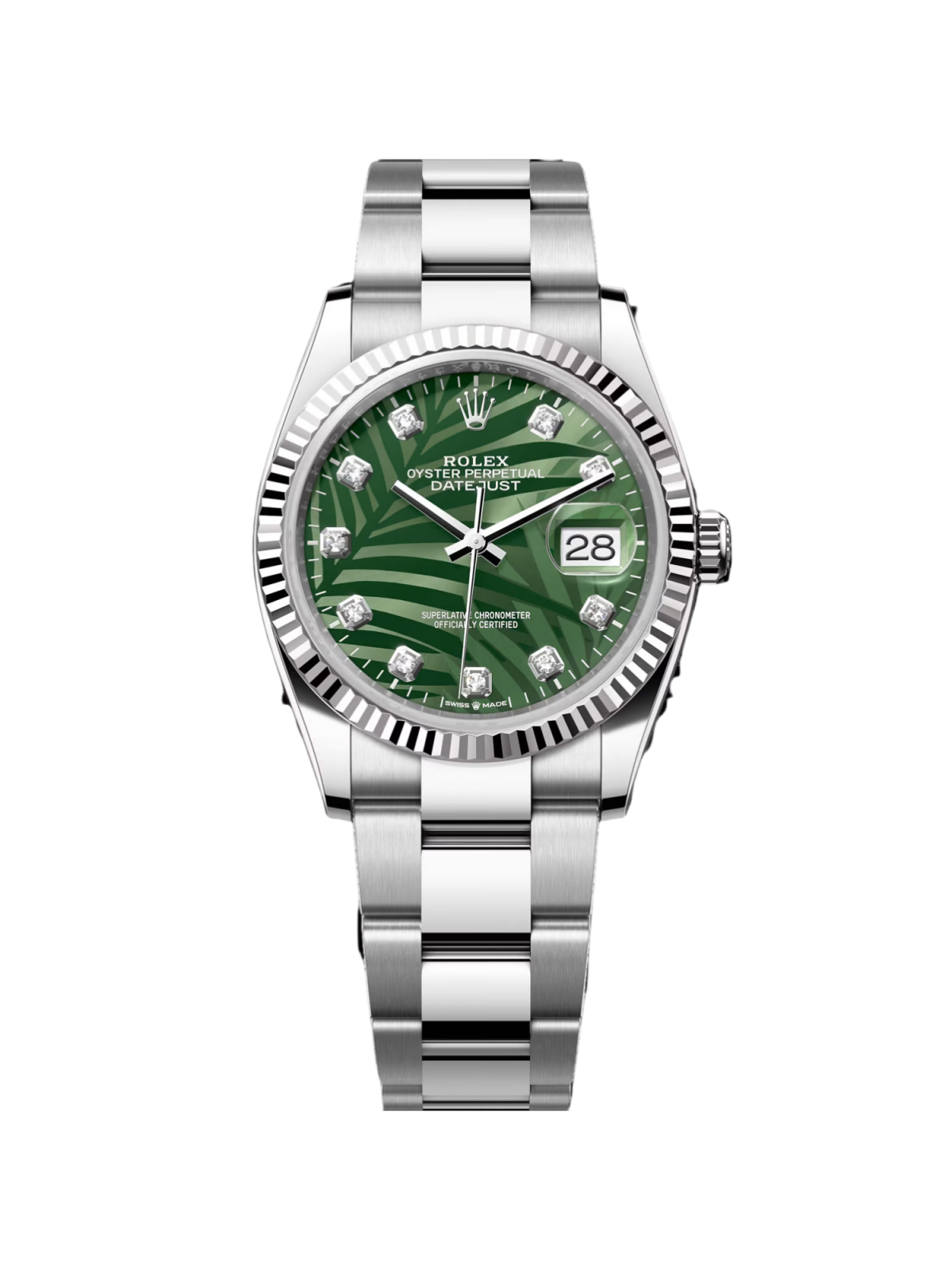 Rolex  Datejust 36mm 126234 Olive Green Palm Motif Diamond Dial Jubilee Stainless Steel Watch
