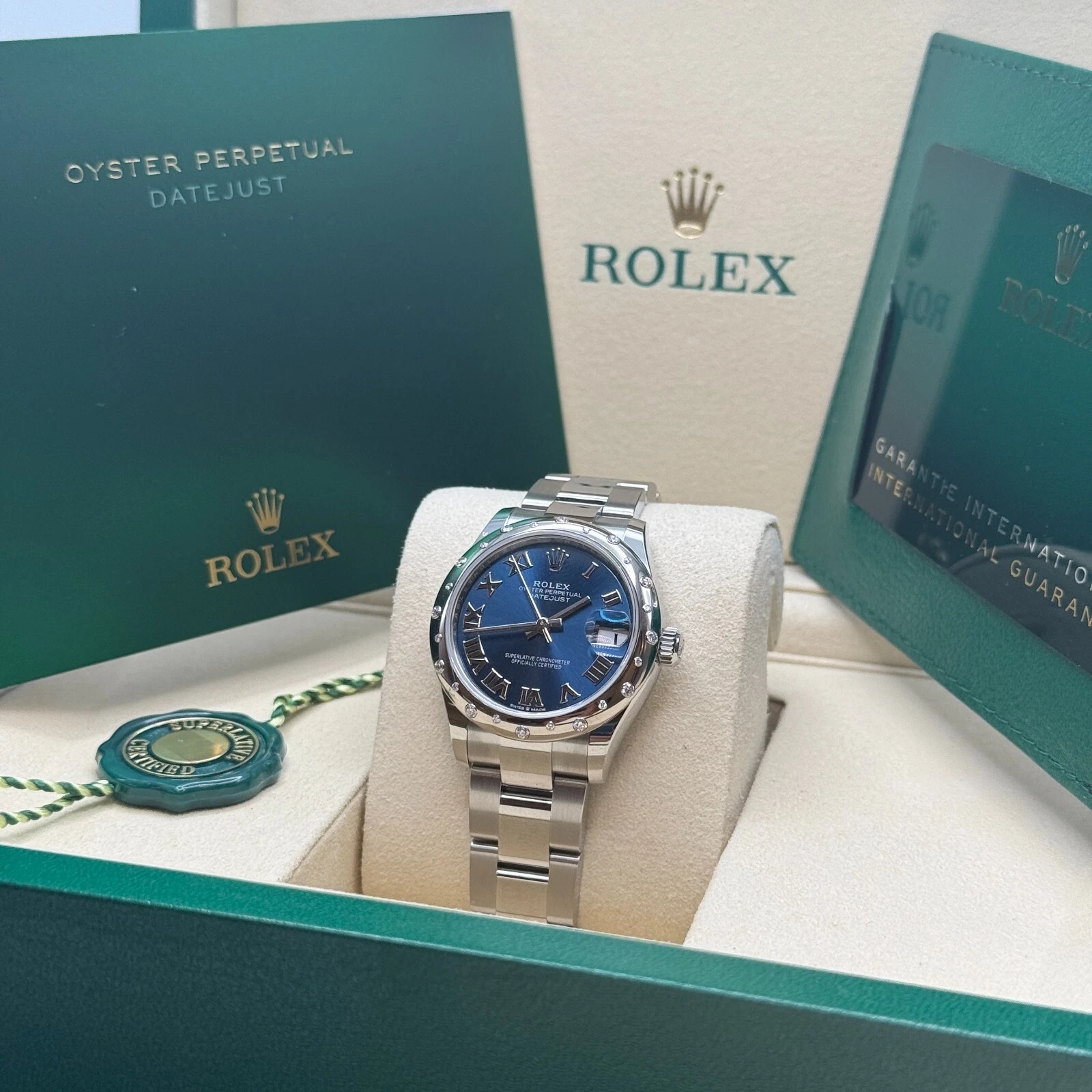 Rolex Datejust m278344-0035/0036 Bright Blue Dial 31mm Domed Diamond Oyster Watch