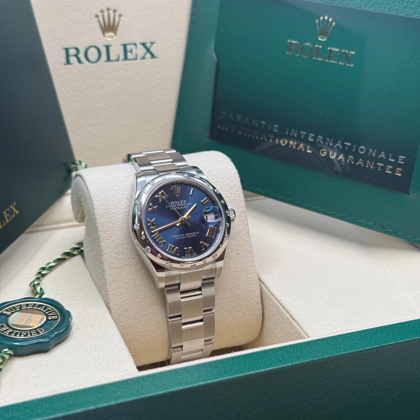 Rolex Datejust m278344-0035/0036 Bright Blue Dial 31mm Domed Diamond Oyster Watch
