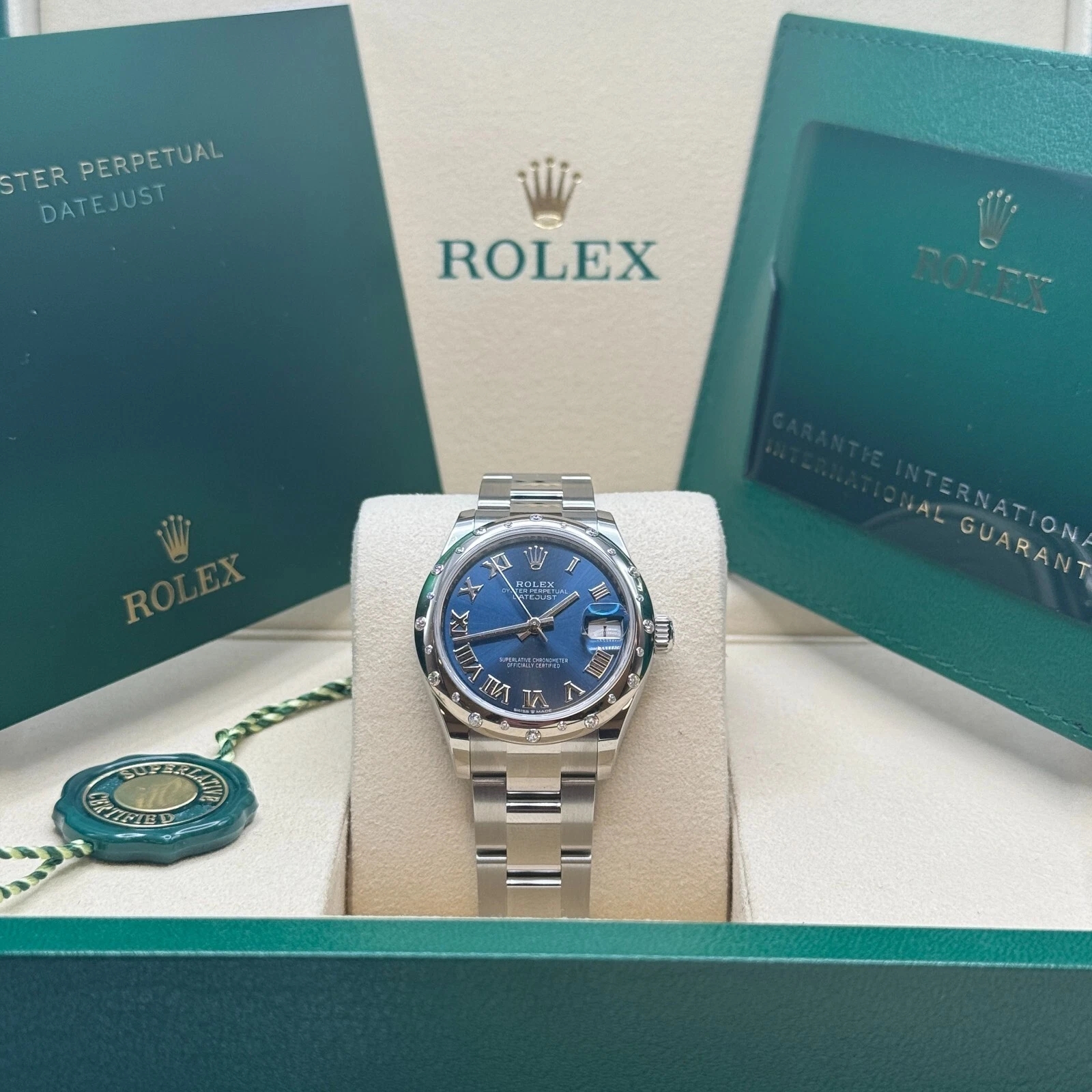 Rolex Datejust m278344-0035/0036 Bright Blue Dial 31mm Domed Diamond Oyster Watch