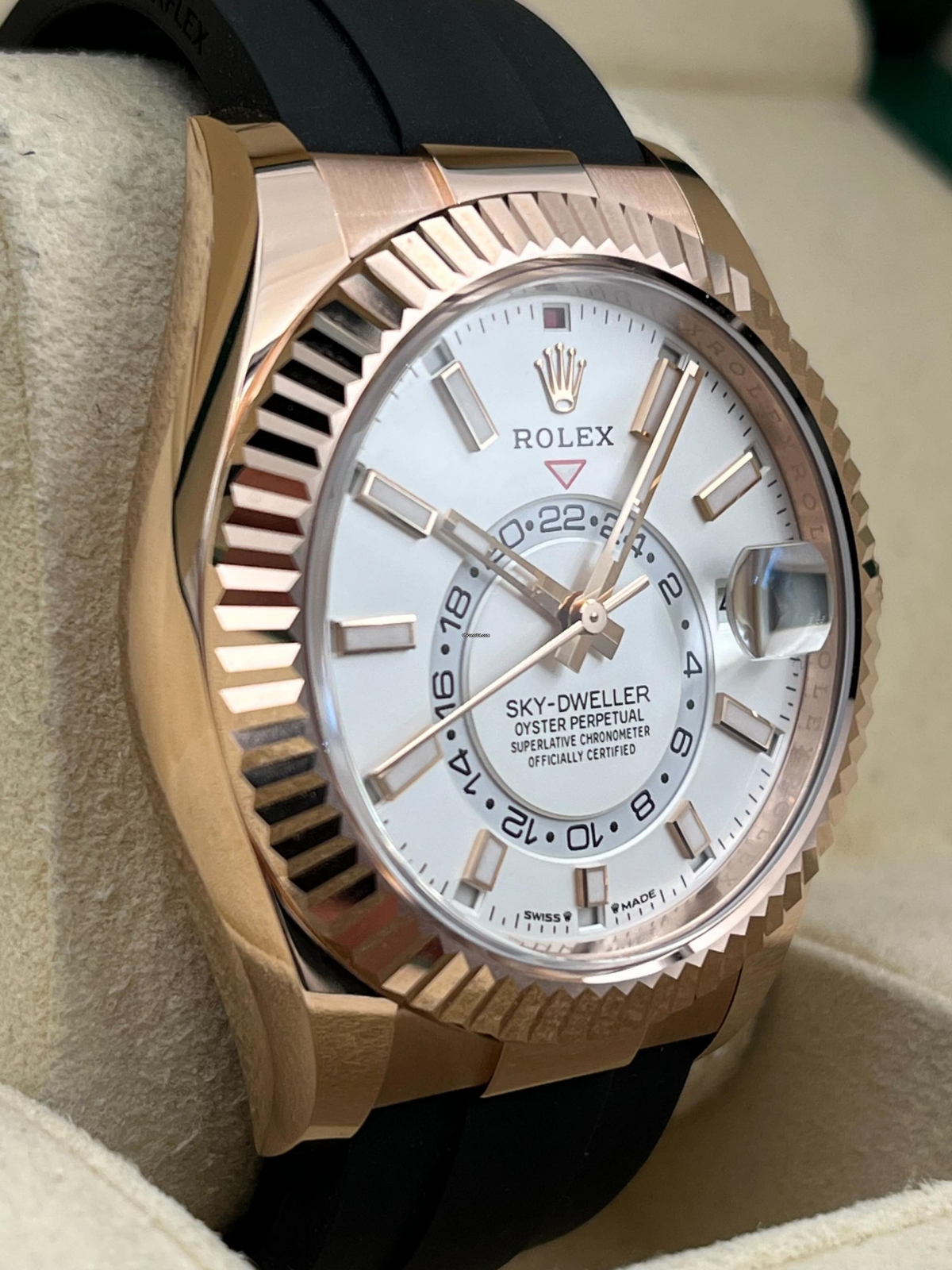 Rolex  Sky-Dweller 42mm Rose Gold White Dial Oysterflex - 336235