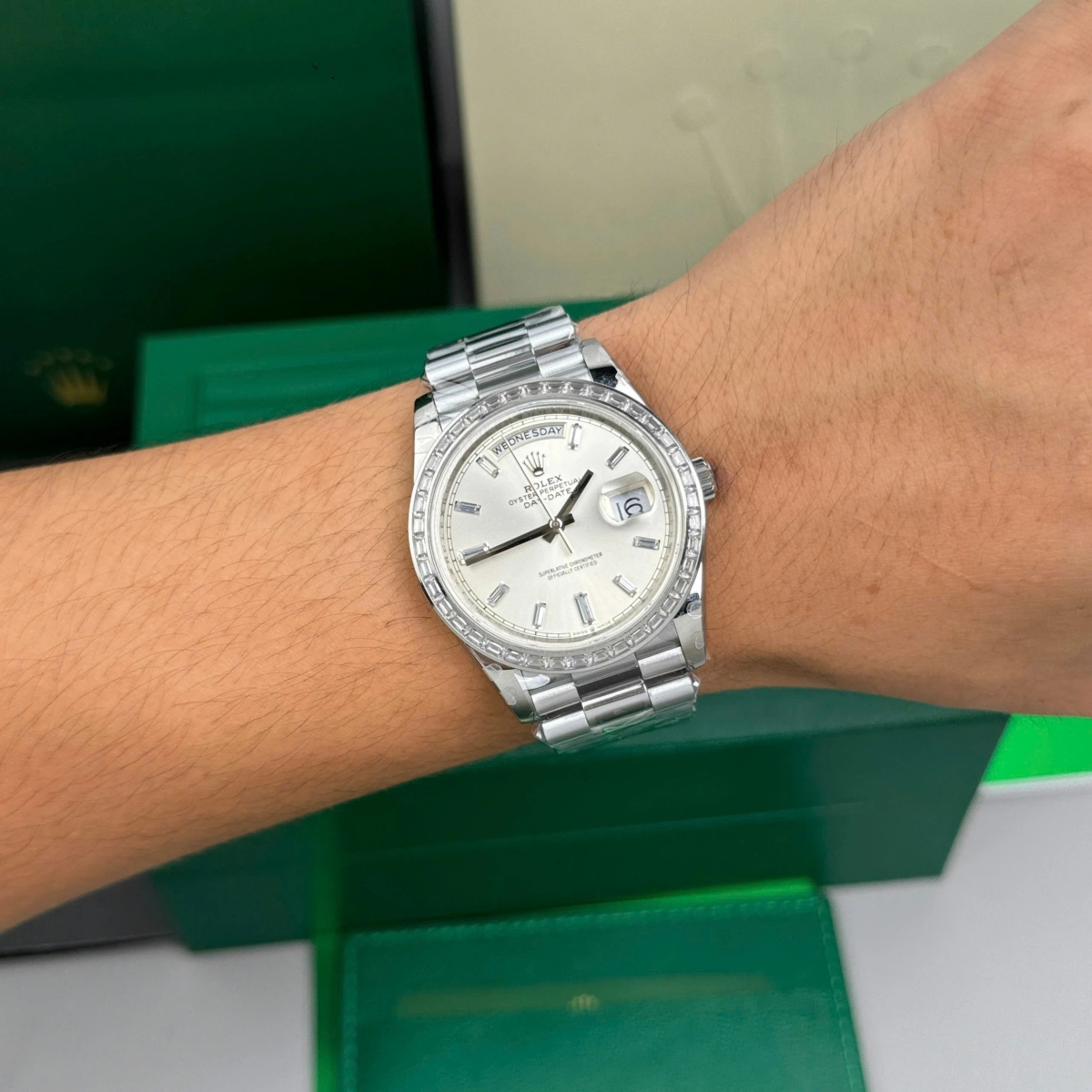 Rolex Day-Date 40mm 228396TBR-0011 Silver Diamonds Dial