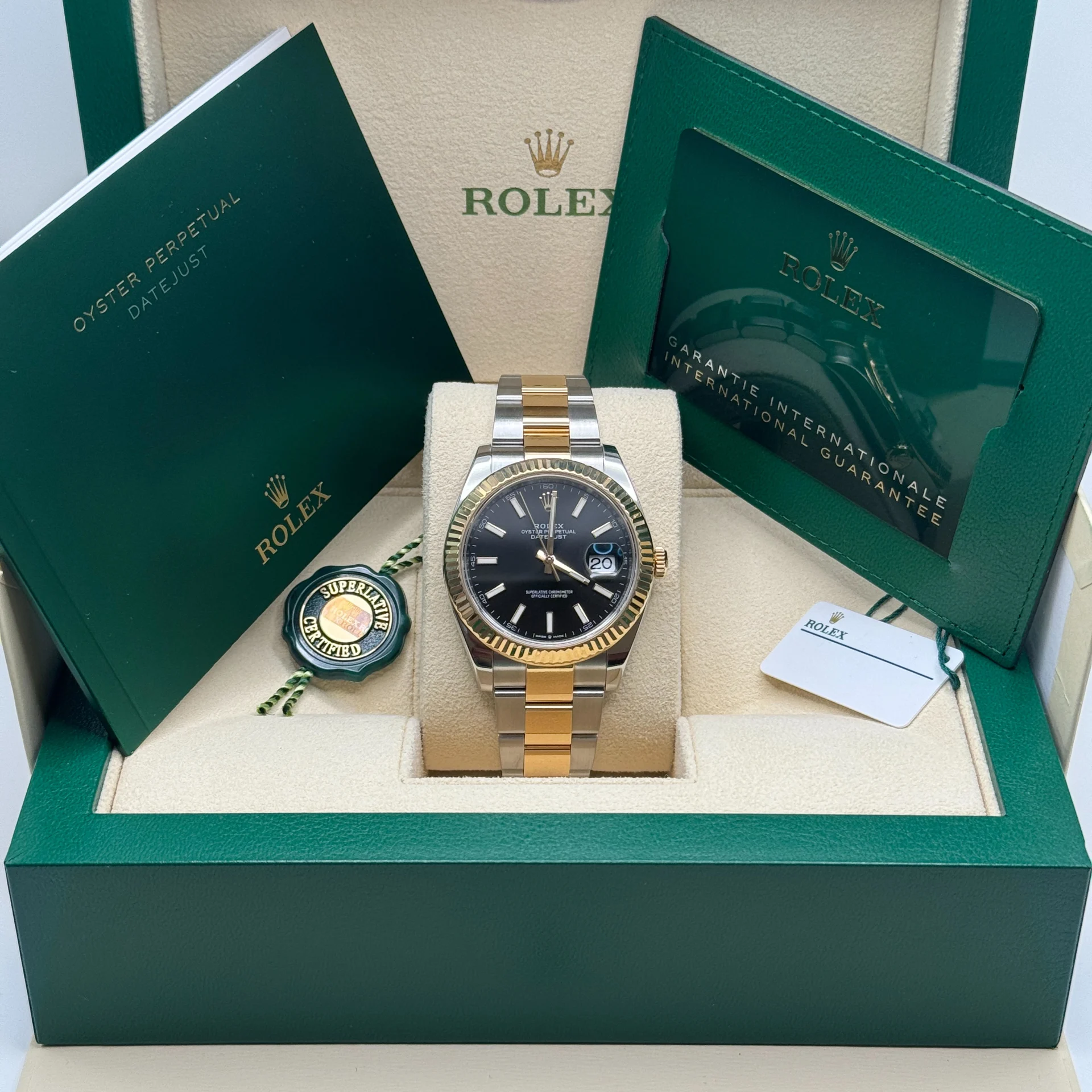 Rolex  Datejust 41mm Two-Tone Yellow Gold Fluted Bezel Black Index Dial Jubilee - 126333