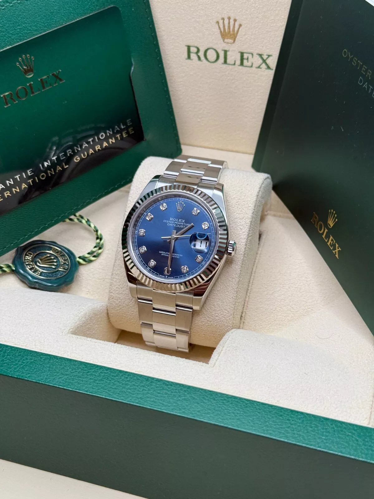 Rolex  Datejust 41mm 126334 Blue Diamond Oyster Stainless Steel Mens Watch