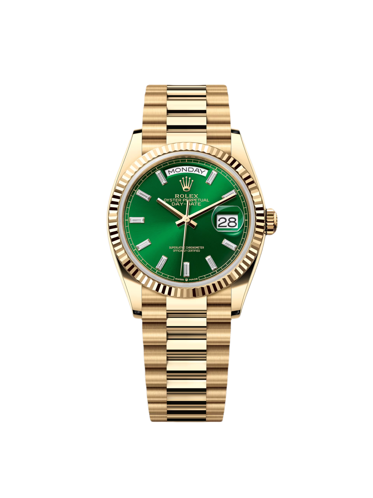 Rolex Day-Date 128238-0130 Green Dial Yellow Gold Bracelet 36mm