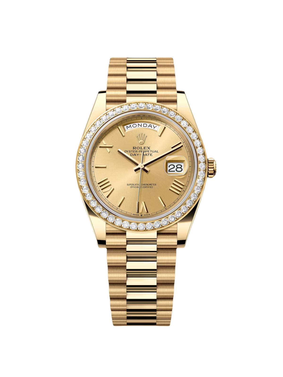Rolex Day-Date 40mm Champagne Dial and Diamond Bezel Yellow Gold President Bracelet  228348RBR-0003