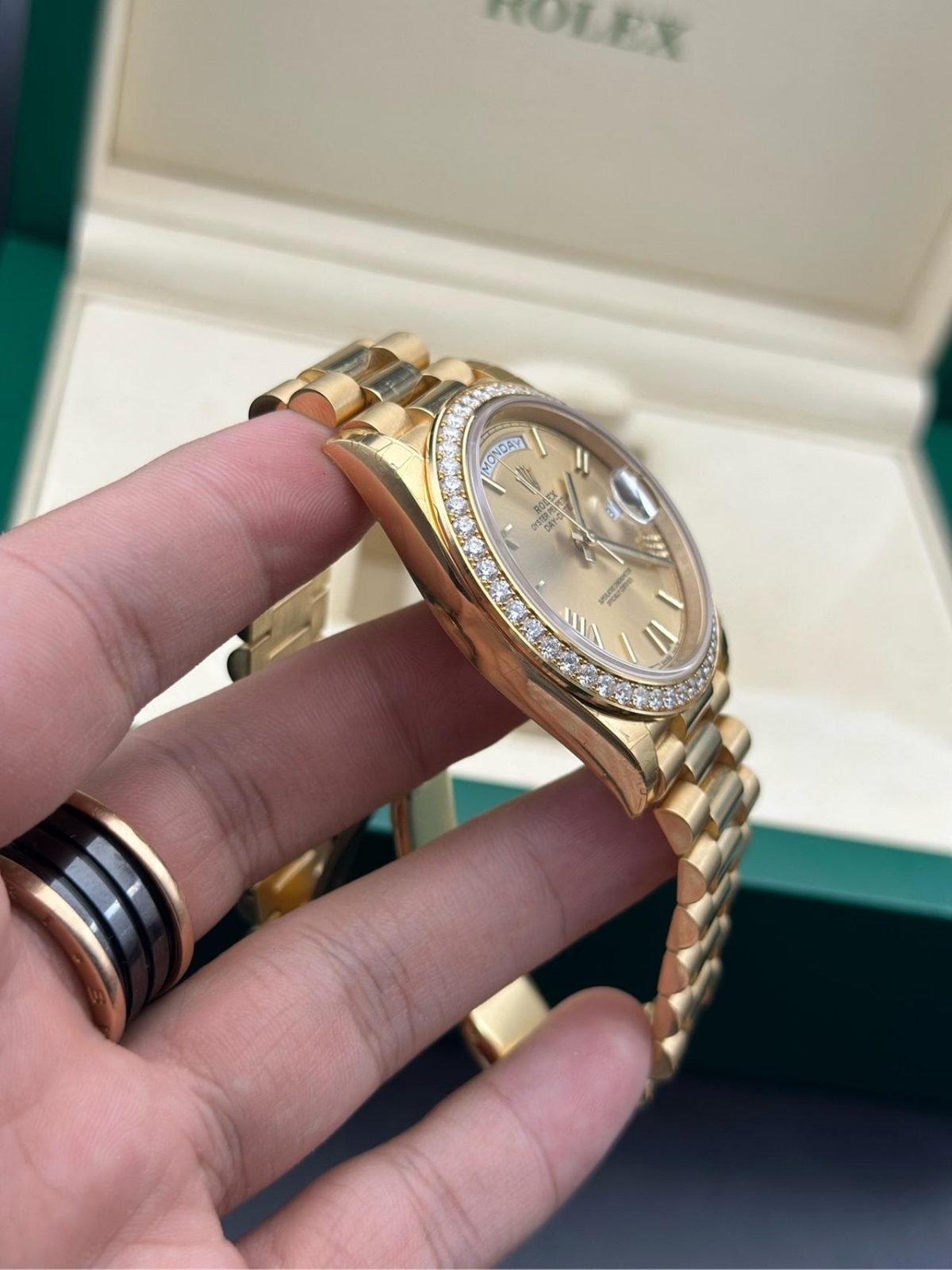 Rolex Day-Date 40mm Champagne Dial and Diamond Bezel Yellow Gold President Bracelet  228348RBR-0003