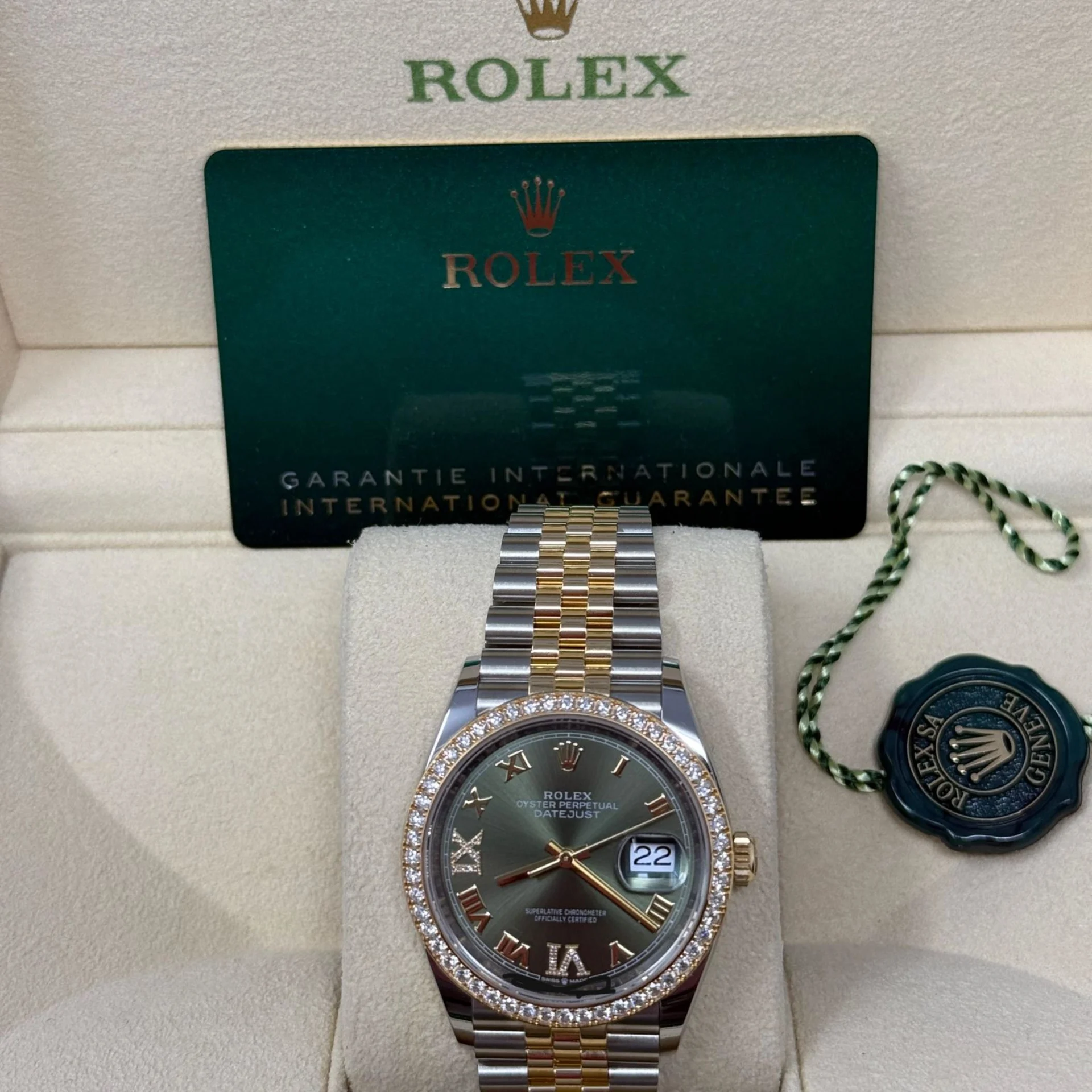 Rolex  Datejust 36mm 126283 Olive Green Dial Jubilee Bracelet Watch