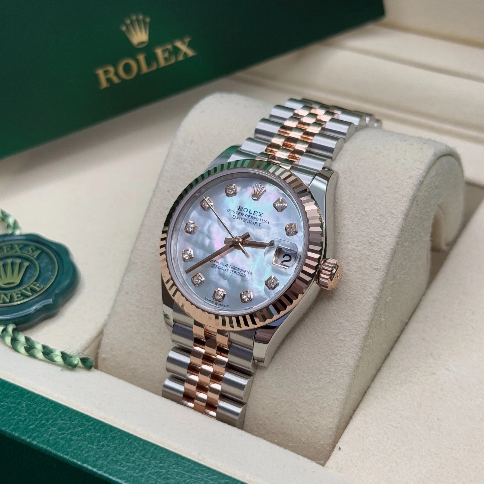 Rolex Lady-Datejust 28mm 279171 White Mother Of Pearl Diamond Oyster Stainless Steel and Rose Gold