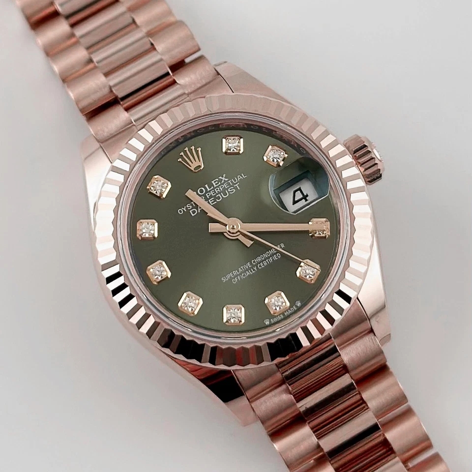 Rolex Lady-Datejust 28mm 279175 Green Diamond-Set Dial President Everose Gold