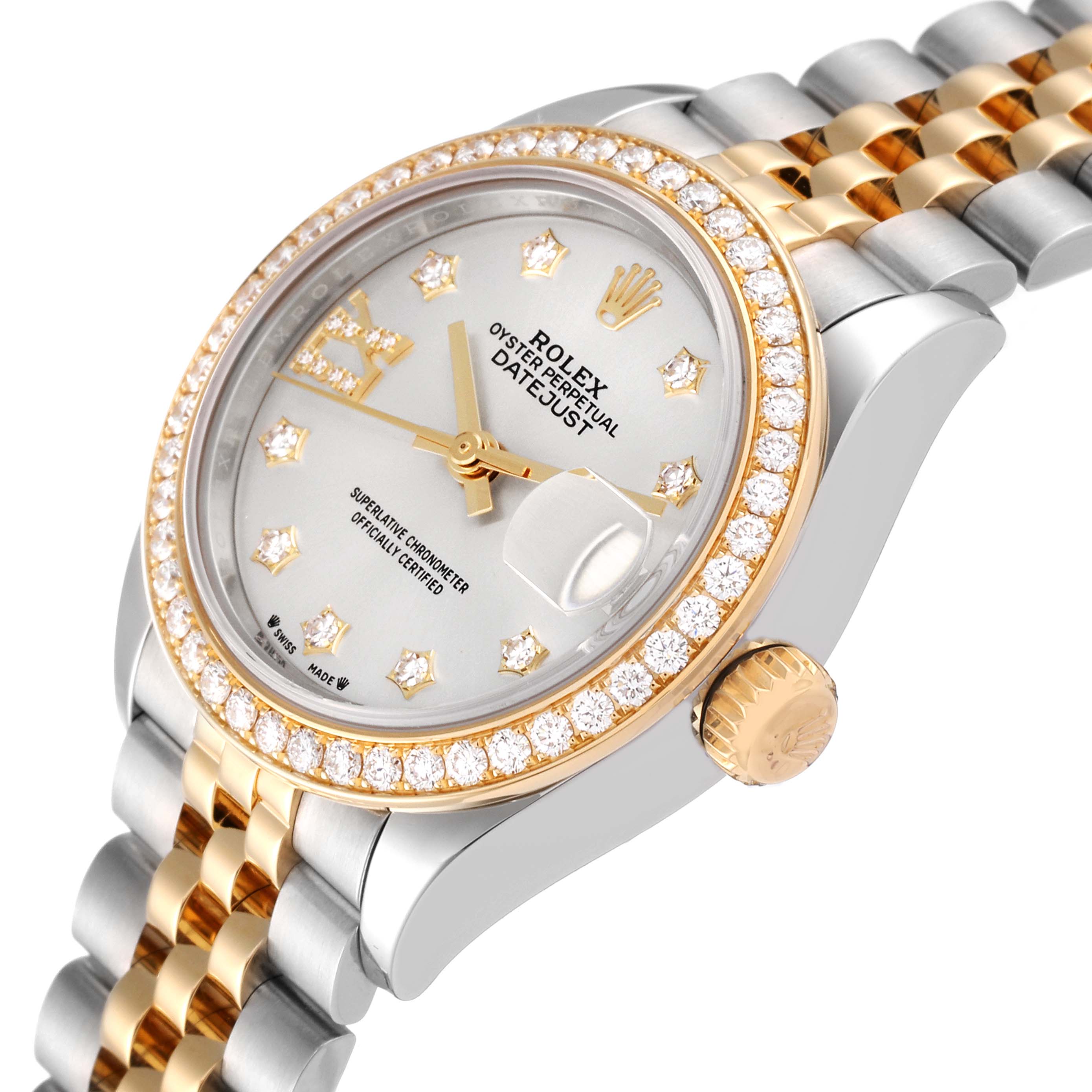Rolex Lady-Datejust 28mm 279383RBR Silver Diamond Dial Yellow Rolesor Oyster Bracelet