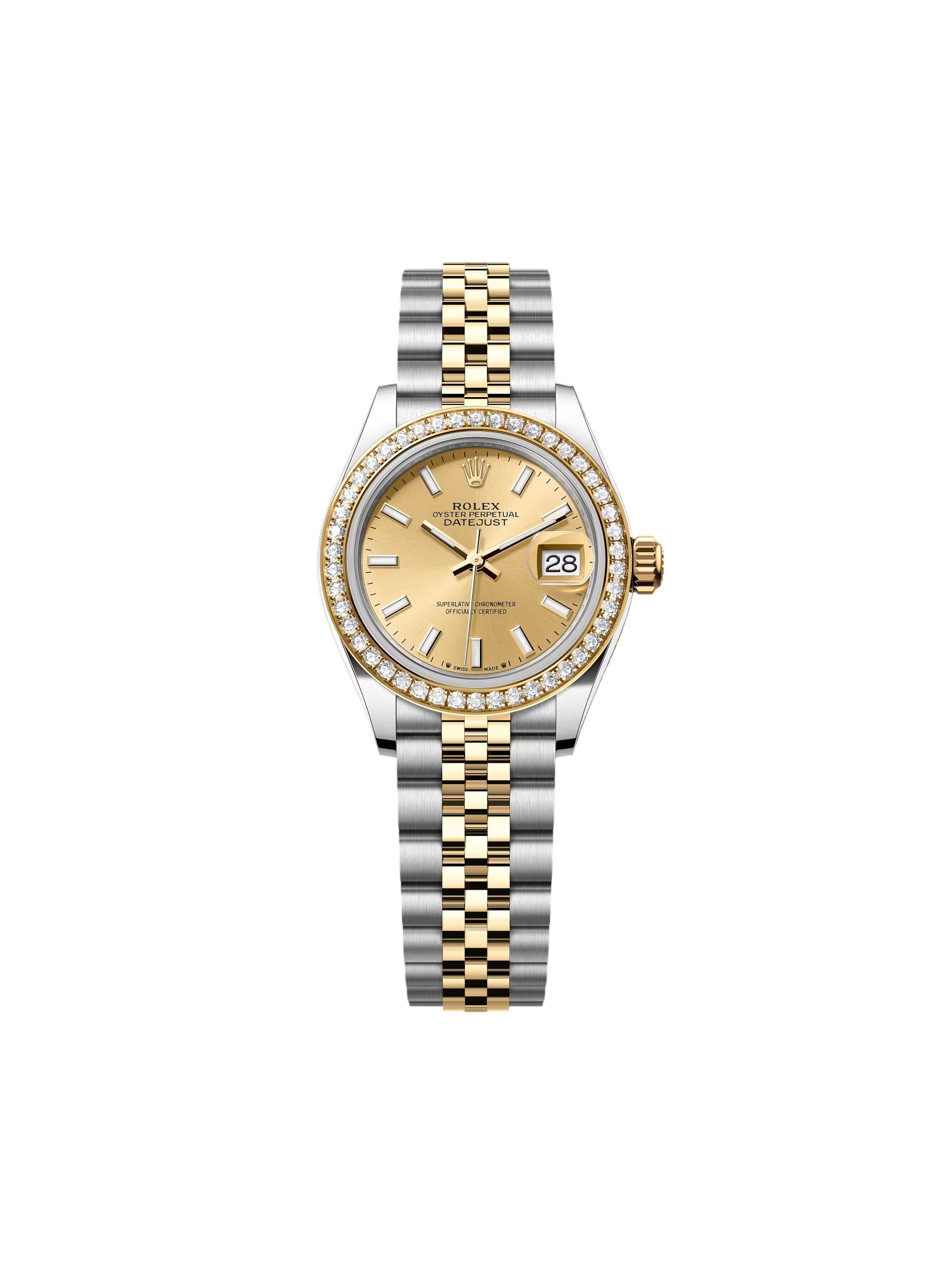 Rolex Lady-Datejust 28mm 279383RBR Champagne Dial Yellow Rolesor Oyster Bracelet