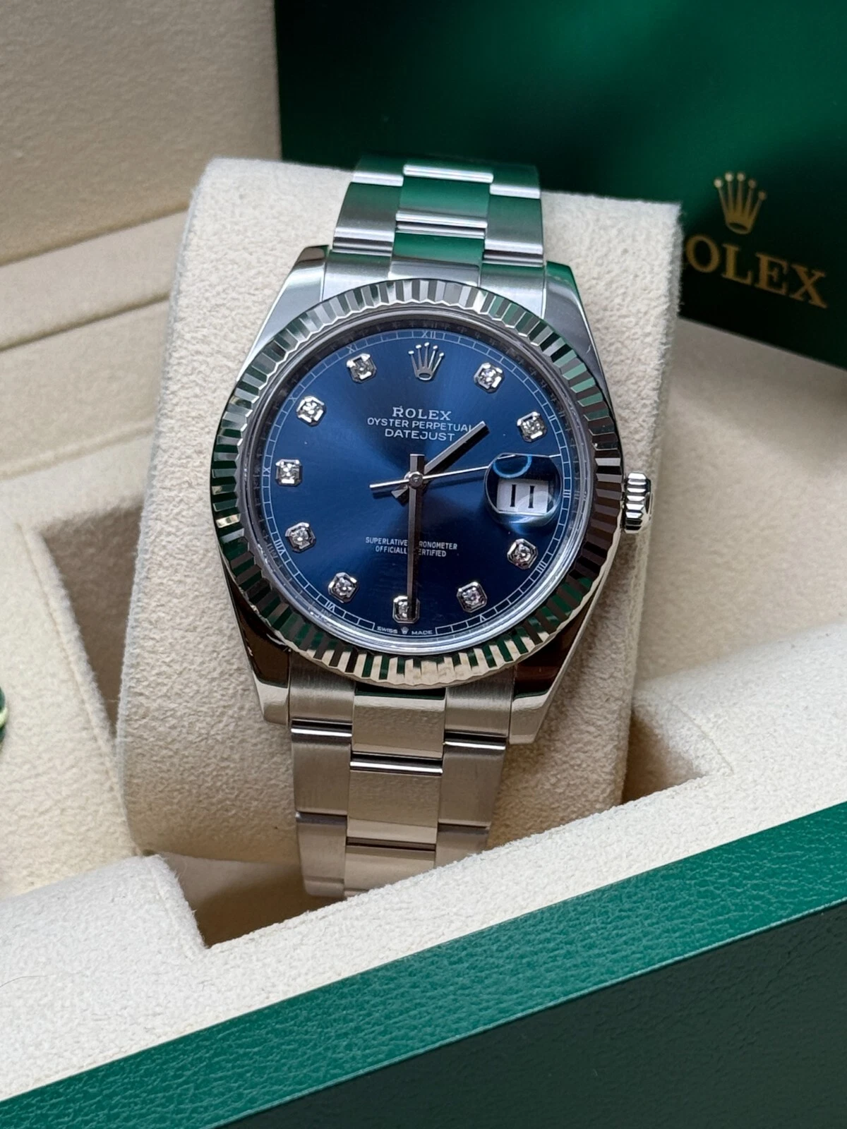 Rolex  Datejust 41mm 126334 Blue Diamond Oyster Stainless Steel Mens Watch