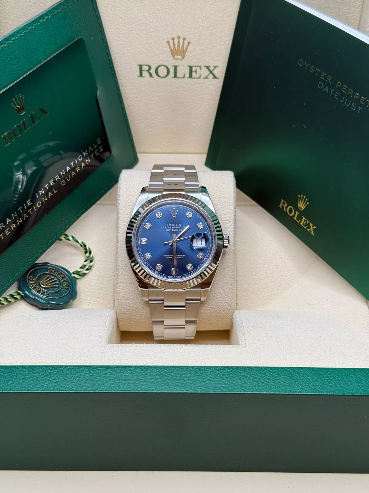 Rolex  Datejust 41mm 126334 Blue Diamond Oyster Stainless Steel Mens Watch