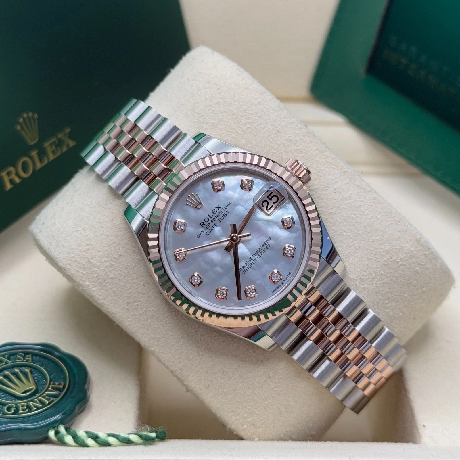 Rolex Lady-Datejust 28mm 279171 White Mother Of Pearl Diamond Oyster Stainless Steel and Rose Gold