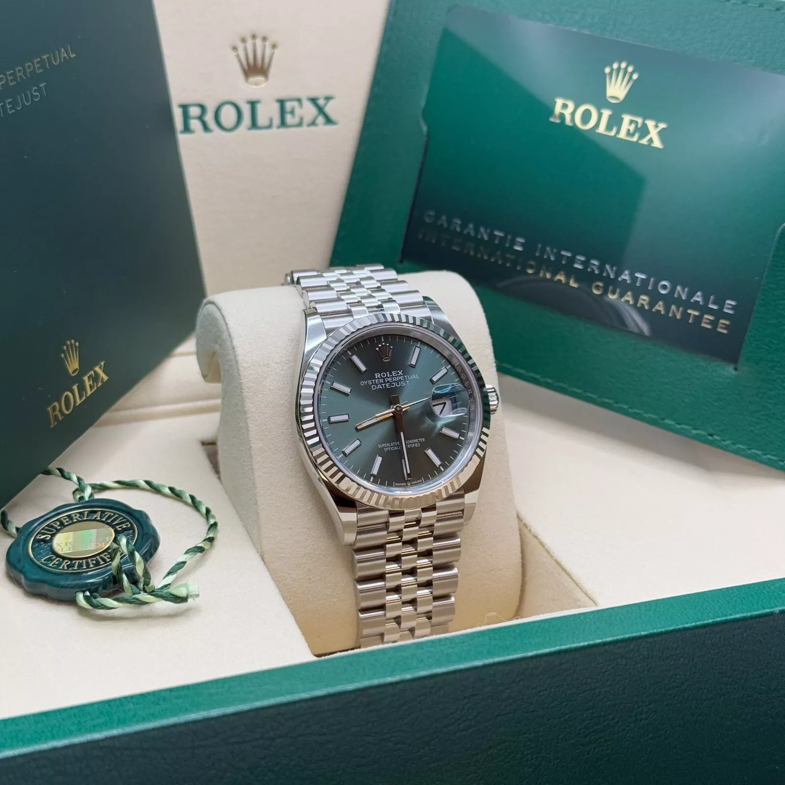 Rolex  Datejust 41mm Mint Green Dial Jubilee Bracelet Watch - 126334