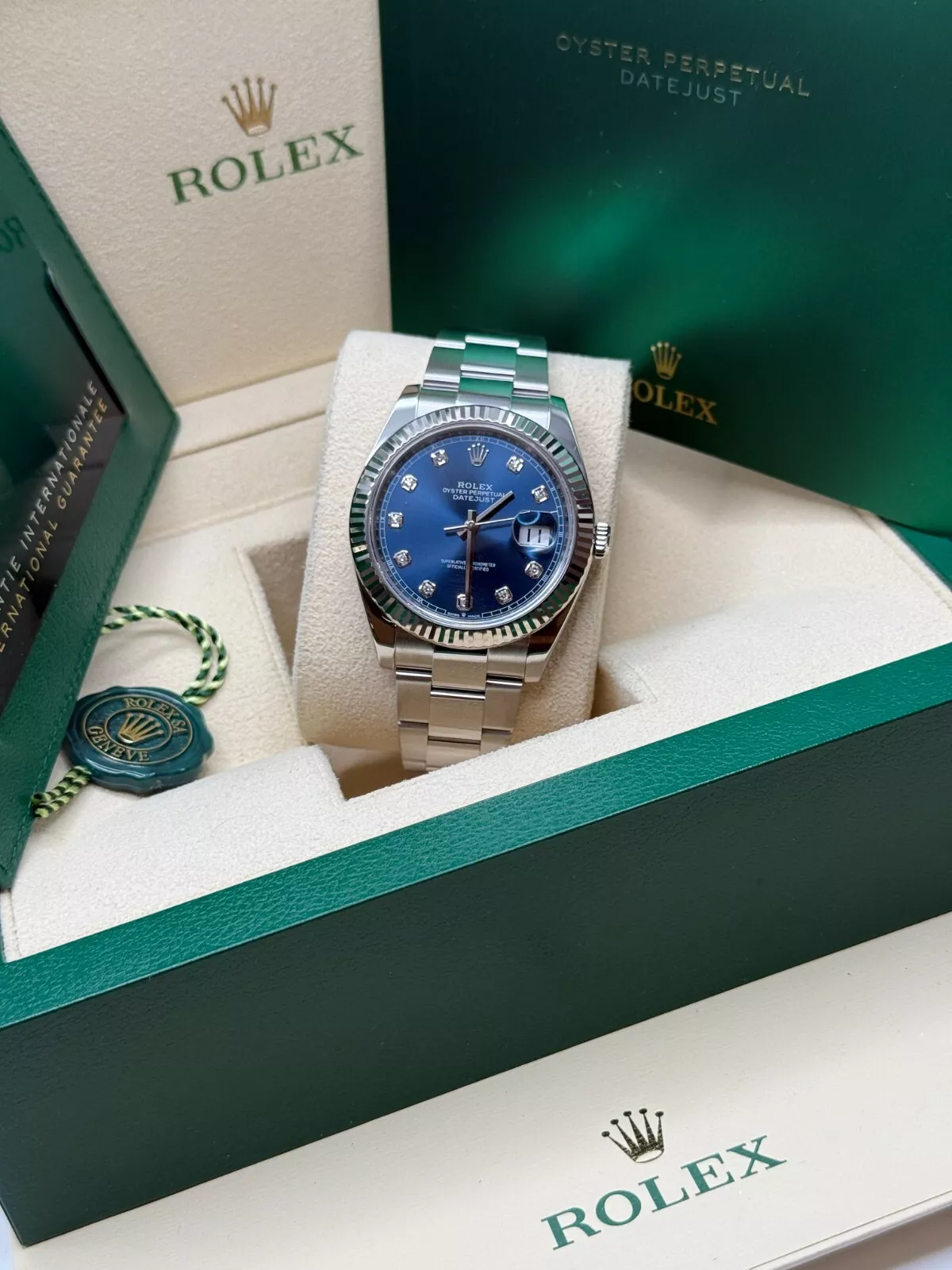 Rolex  Datejust 41mm 126334 Blue Diamond Oyster Stainless Steel Mens Watch