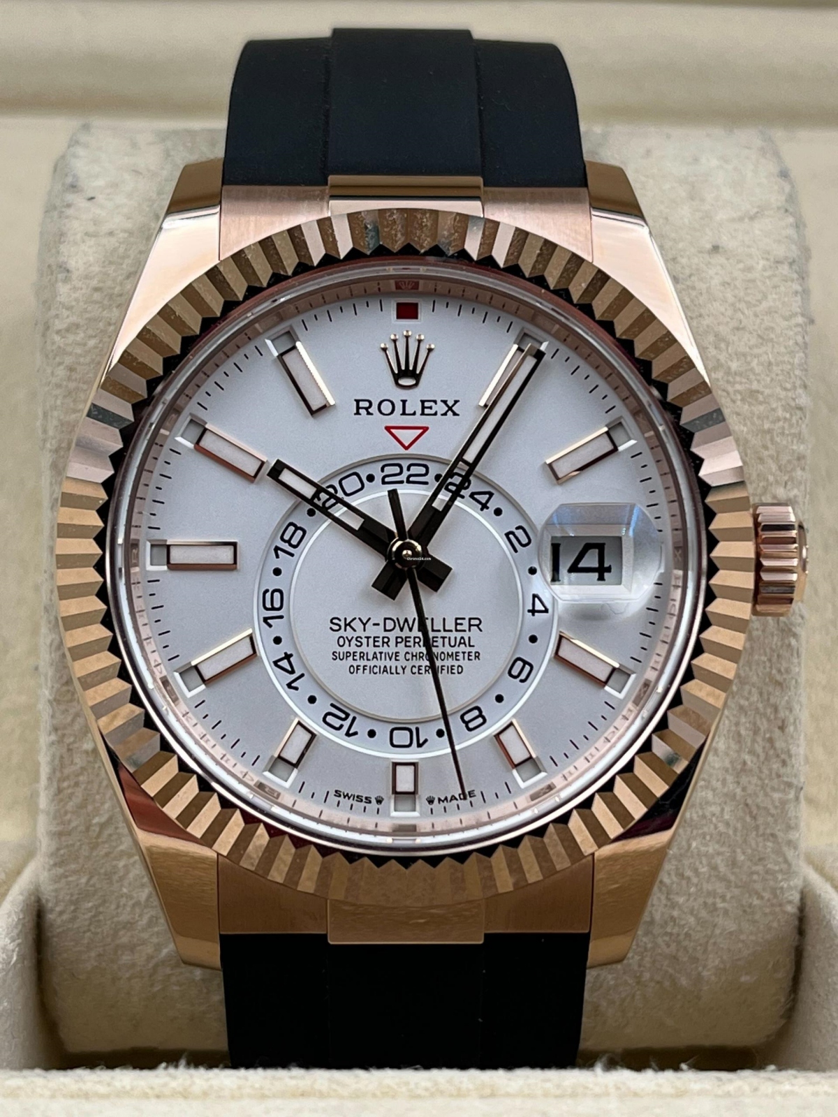 Rolex  Sky-Dweller 42mm Rose Gold White Dial Oysterflex - 336235