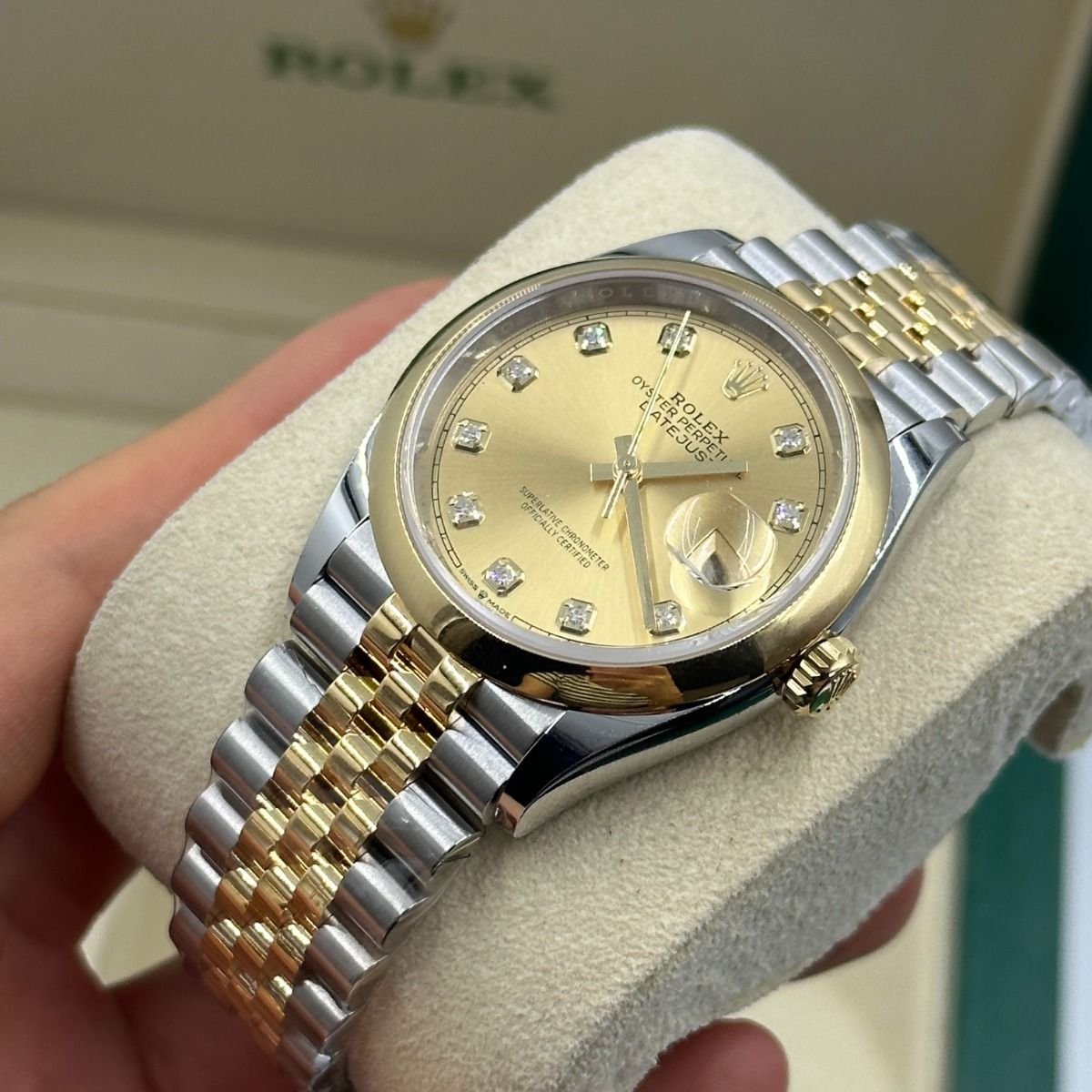 Rolex  Datejust 36mm 126203 Champagne Set with Diamonds Dial Domed Bezel Oyster Bracelet