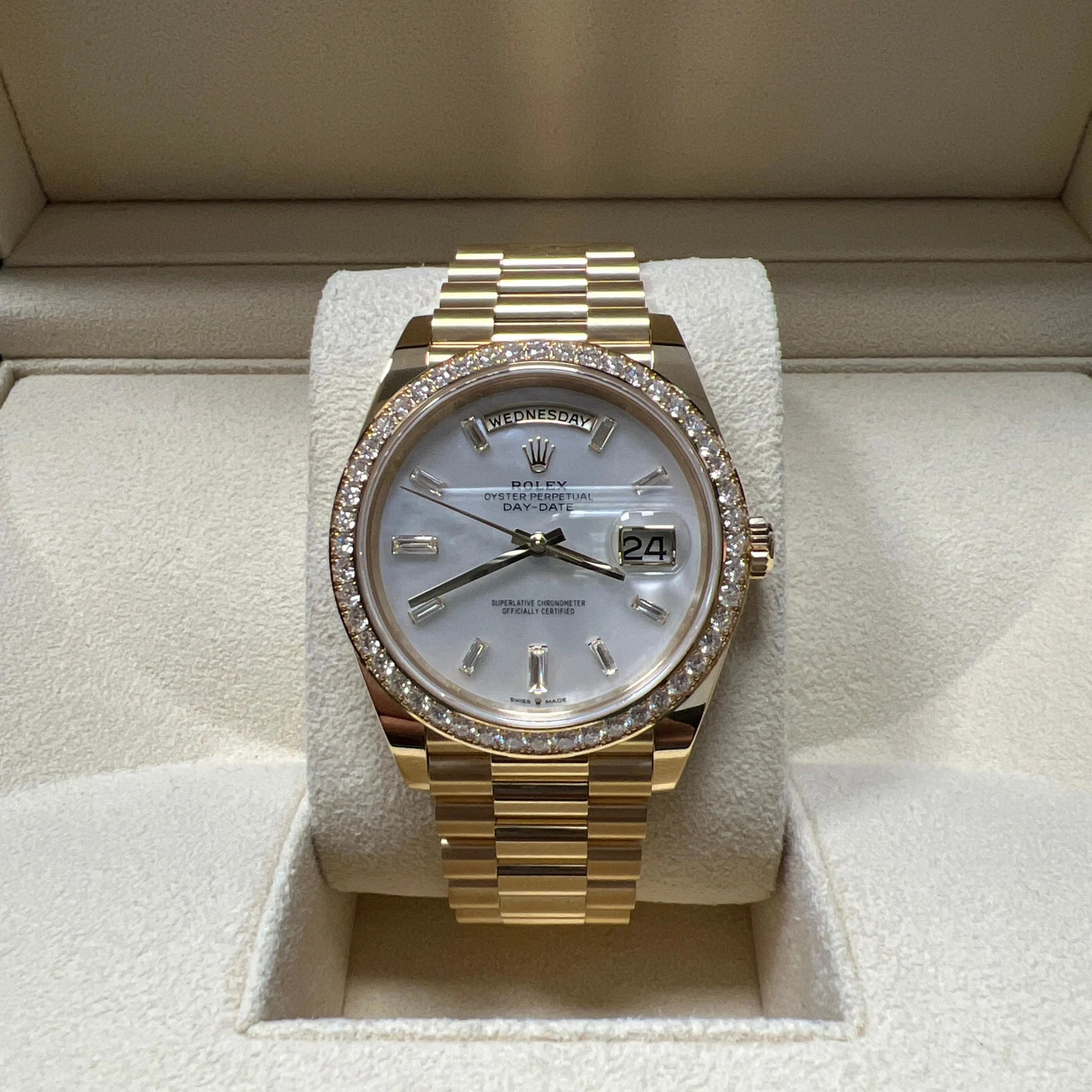 Rolex Day-Date 40mm White Mother-of-Pearl Dial President Watch 228348RBR-0046