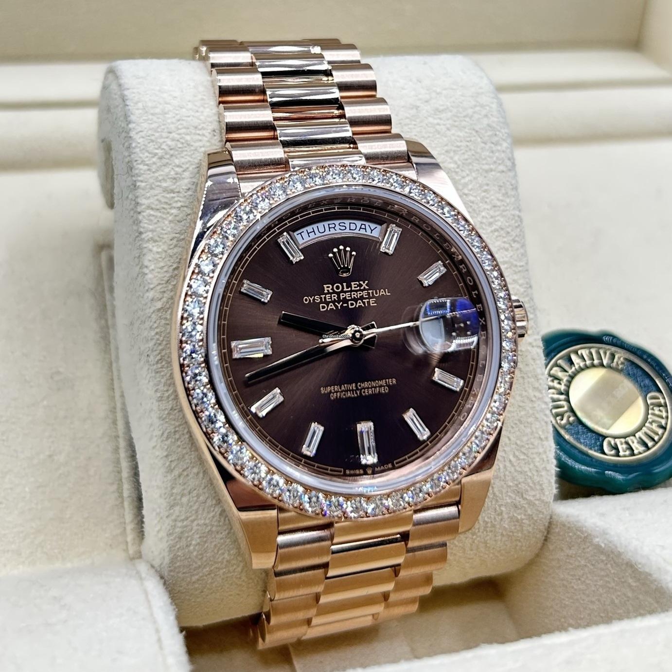 Rolex  Day-Date 40mm Chocolate Baguette Diamond Dial Diamond Bezel Dial Watch 228345RBR