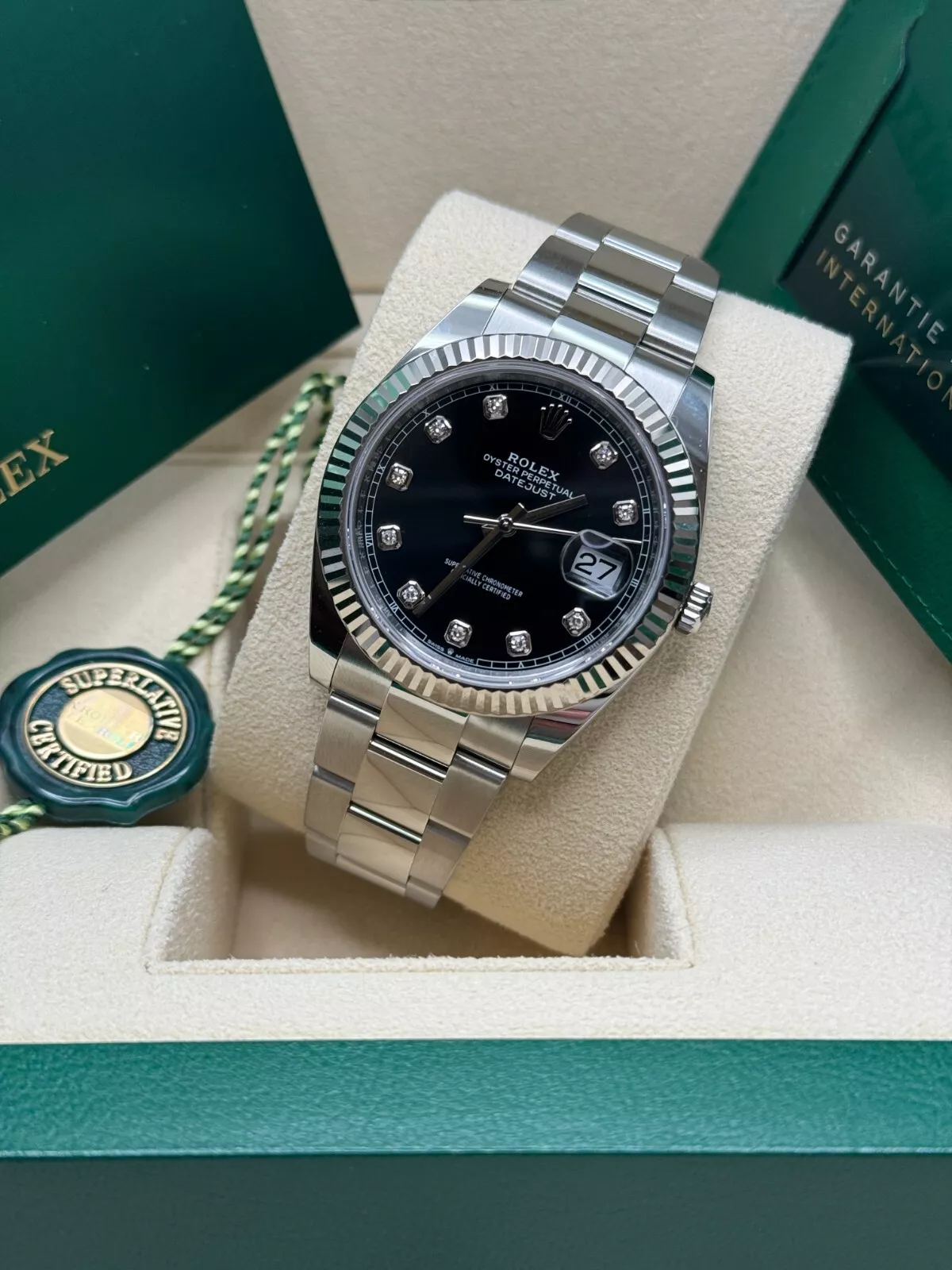 Rolex  Datejust 41mm 126334 Black Diamond Oyster Stainless Steel Mens Watch