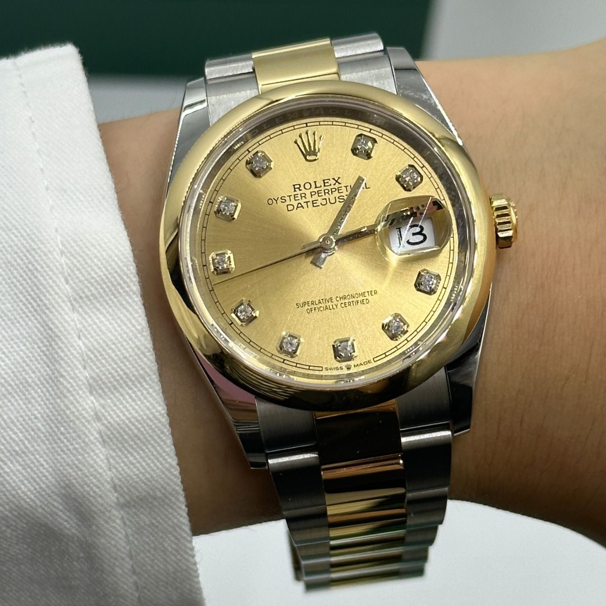Rolex  Datejust 36mm 126203 Champagne Set with Diamonds Dial Domed Bezel Oyster Bracelet