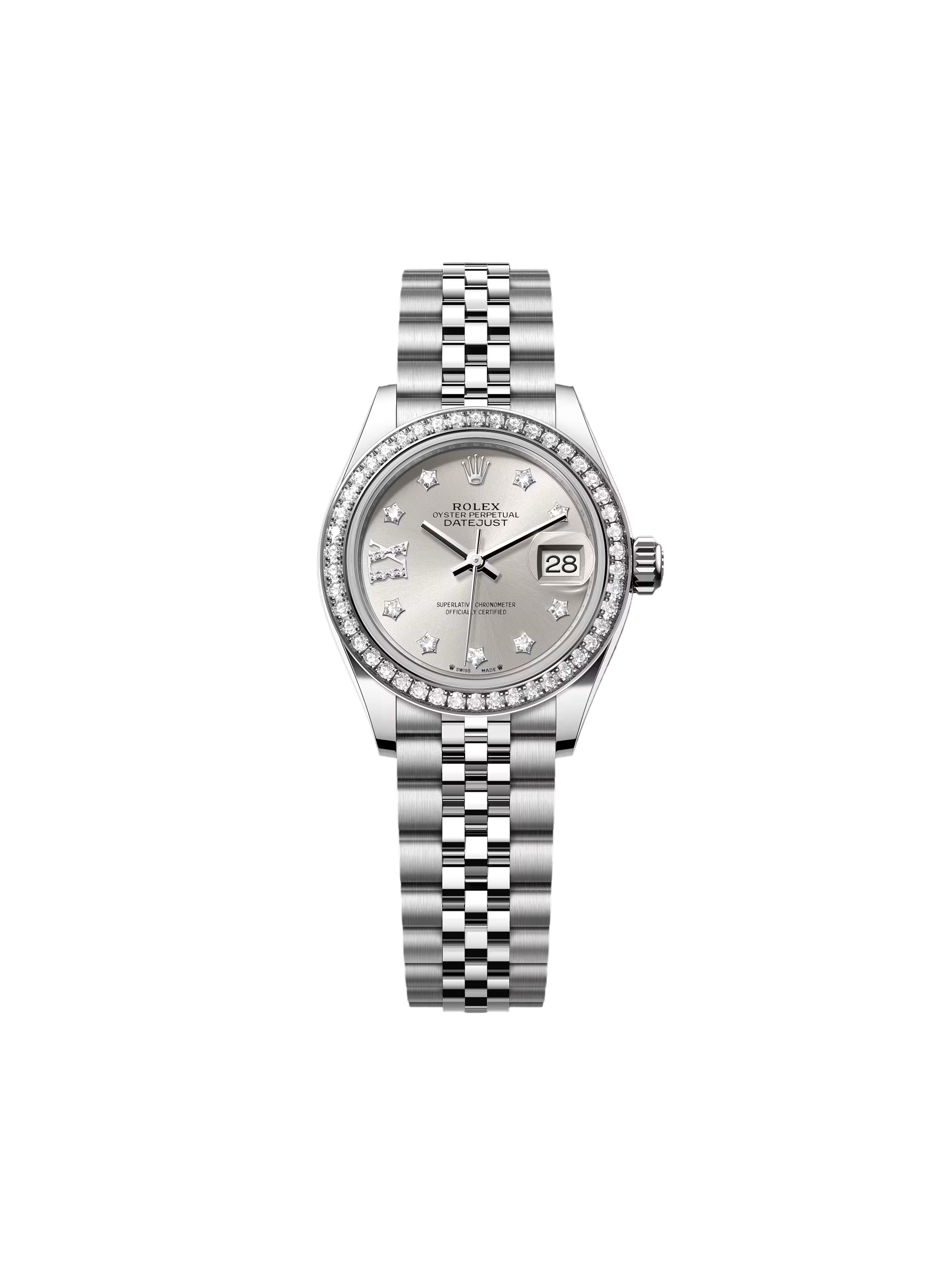 Rolex Lady-Datejust 28mm 279384RBR Silver Diamond Dial & Diamond Bezel, Stainless Steel Jubilee Bracelet Women's Watch