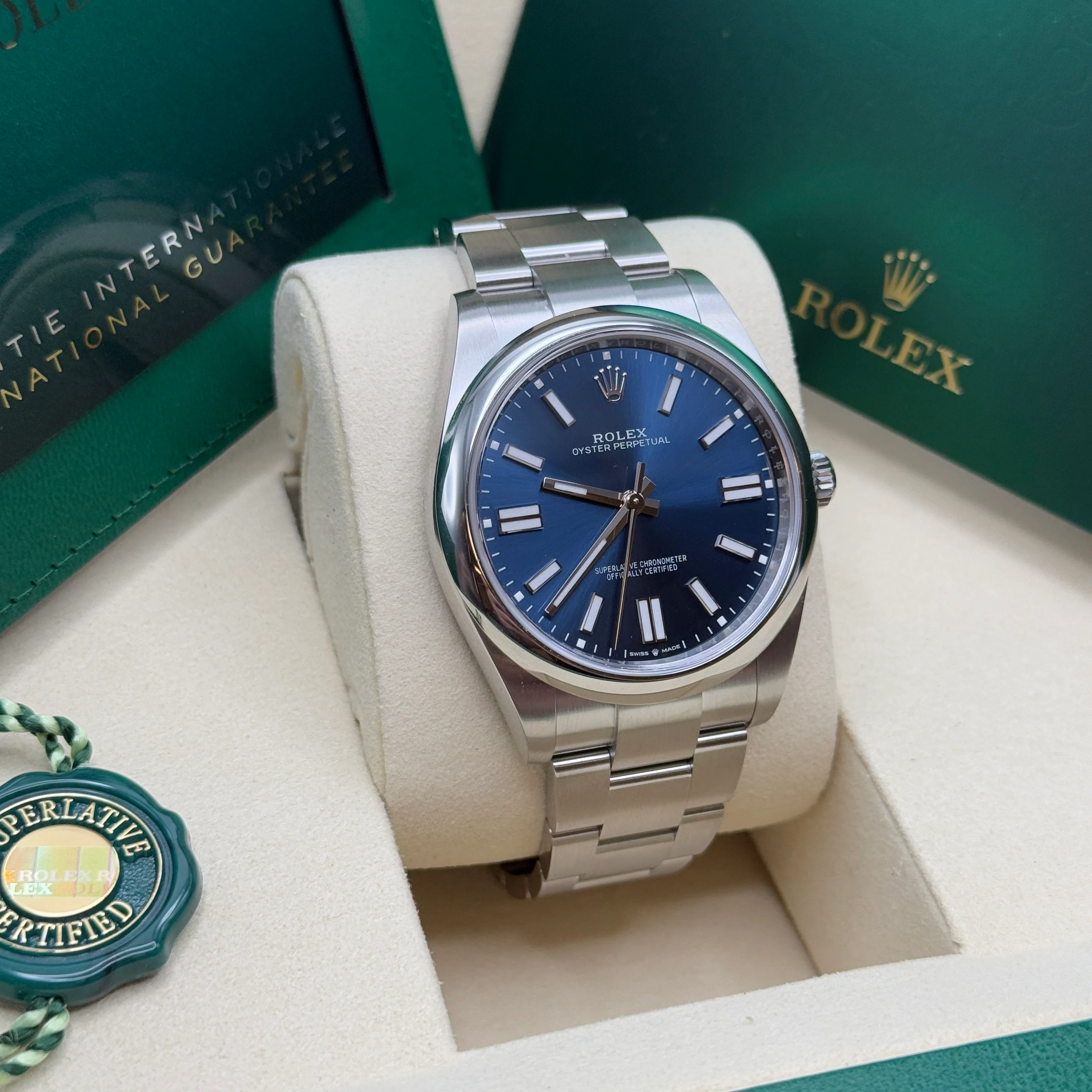 Rolex Oyster Perpetual 41mm 124300-0003 Oyster Perpetual Stainless Steel Blue Index Dial Watch