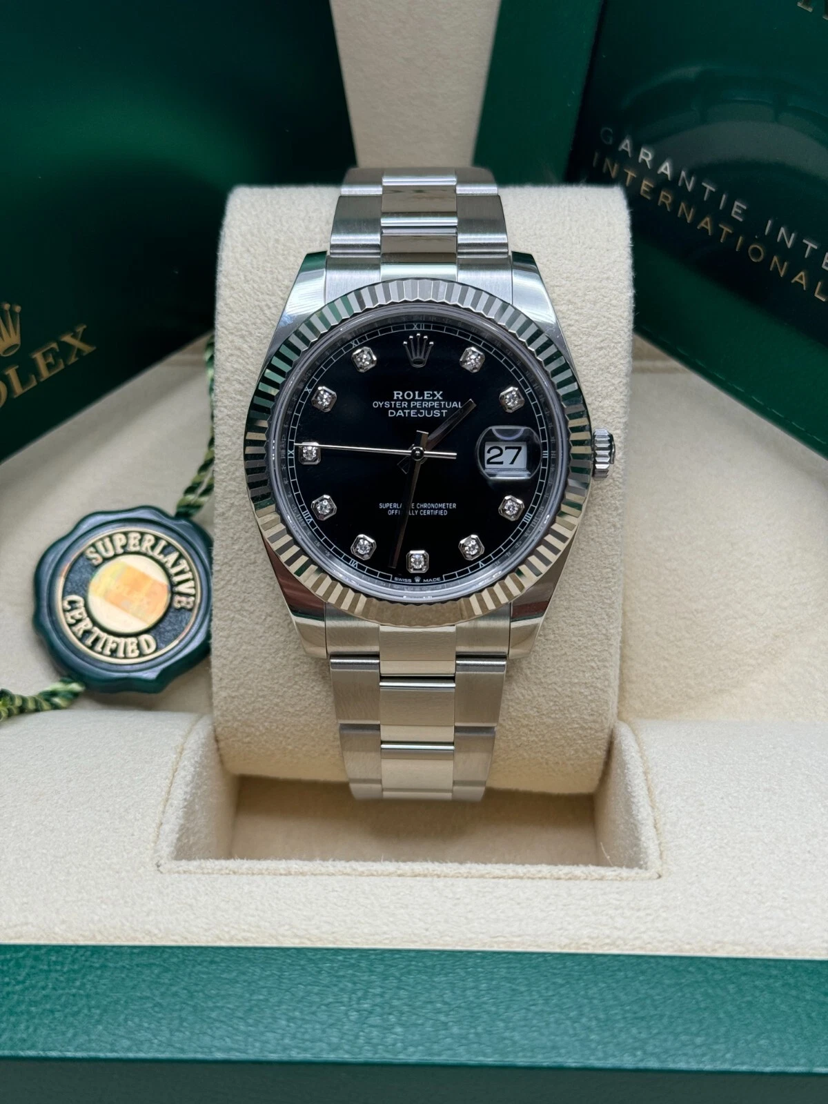 Rolex  Datejust 41mm 126334 Black Diamond Oyster Stainless Steel Mens Watch