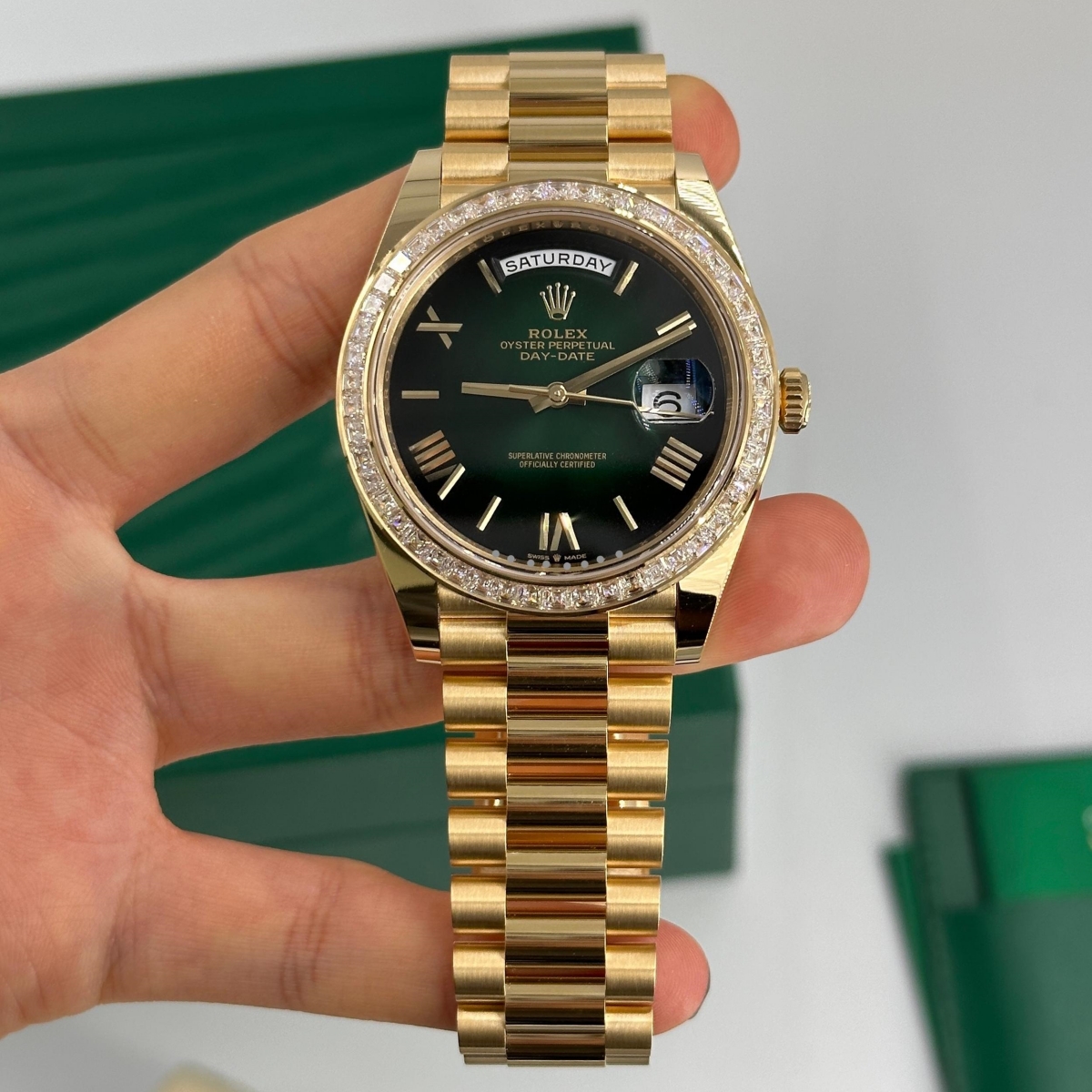 Rolex Day-Date 40mm 228398TBR-0042 Green Ombré Dial President Watch