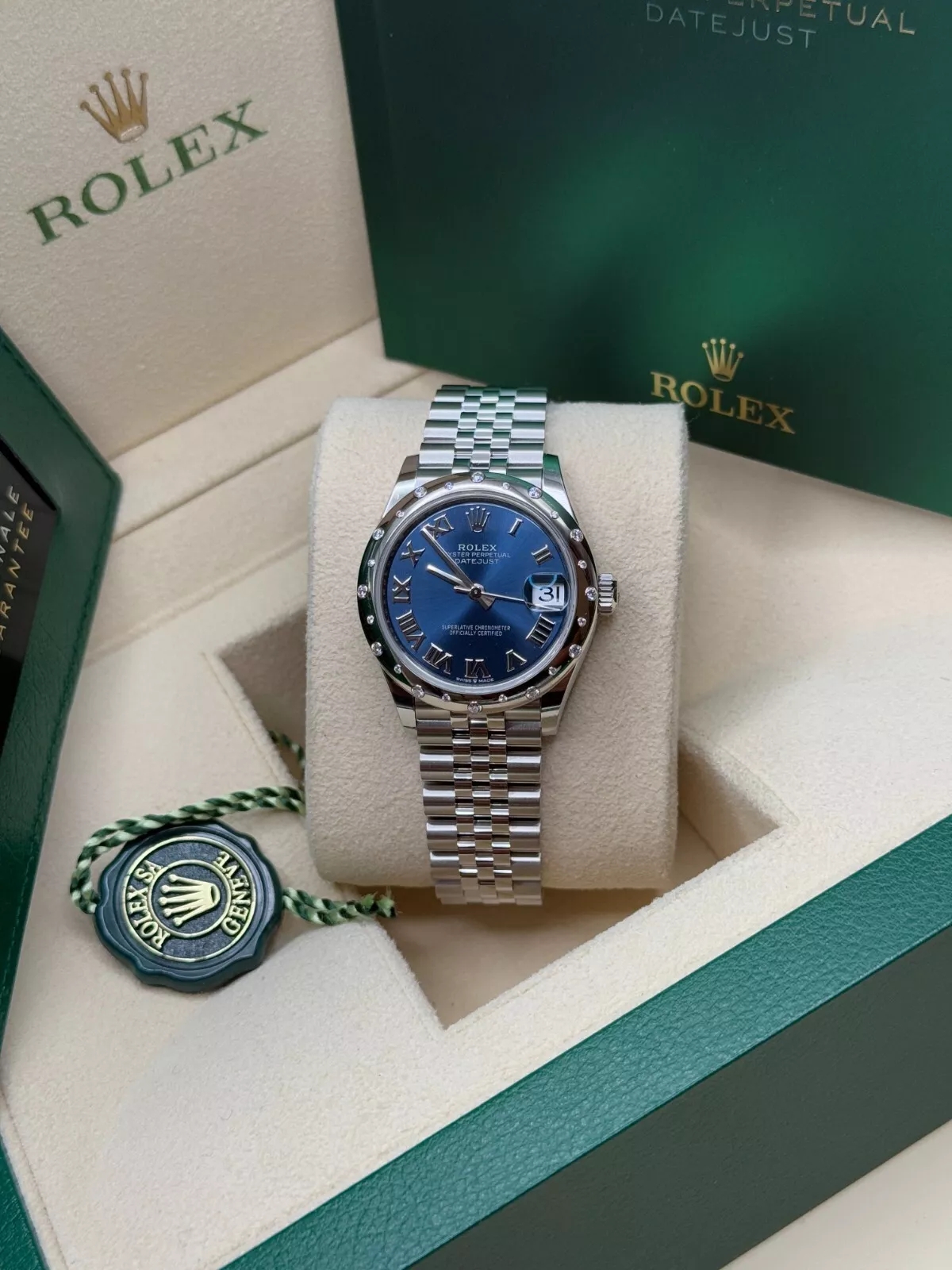 Rolex Datejust m278344-0035/0036 Bright Blue Dial 31mm Domed Diamond Oyster Watch