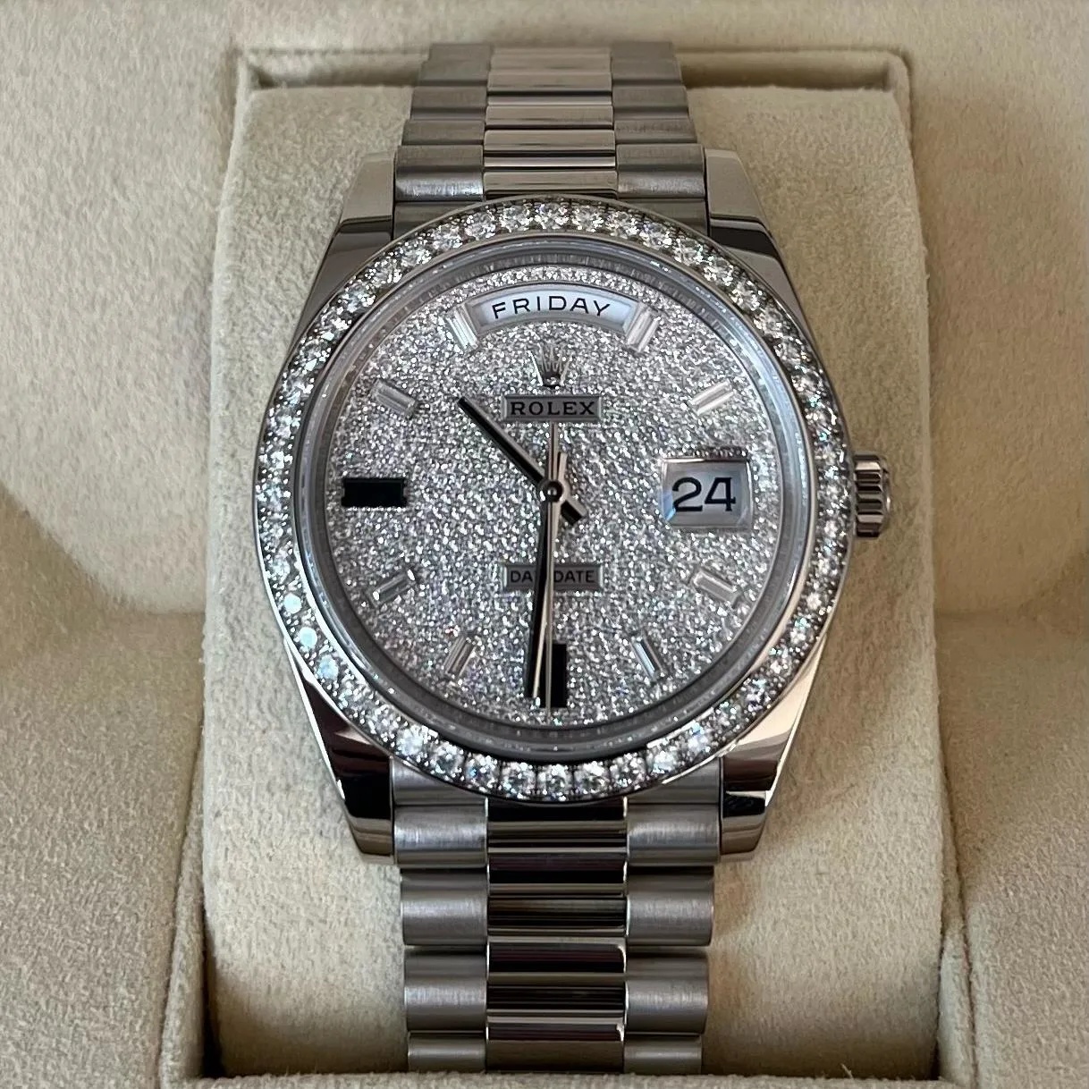 Rolex 228349RBR-0036 Day-Date 40mm 18k White Gold Paved With Diamonds Watch