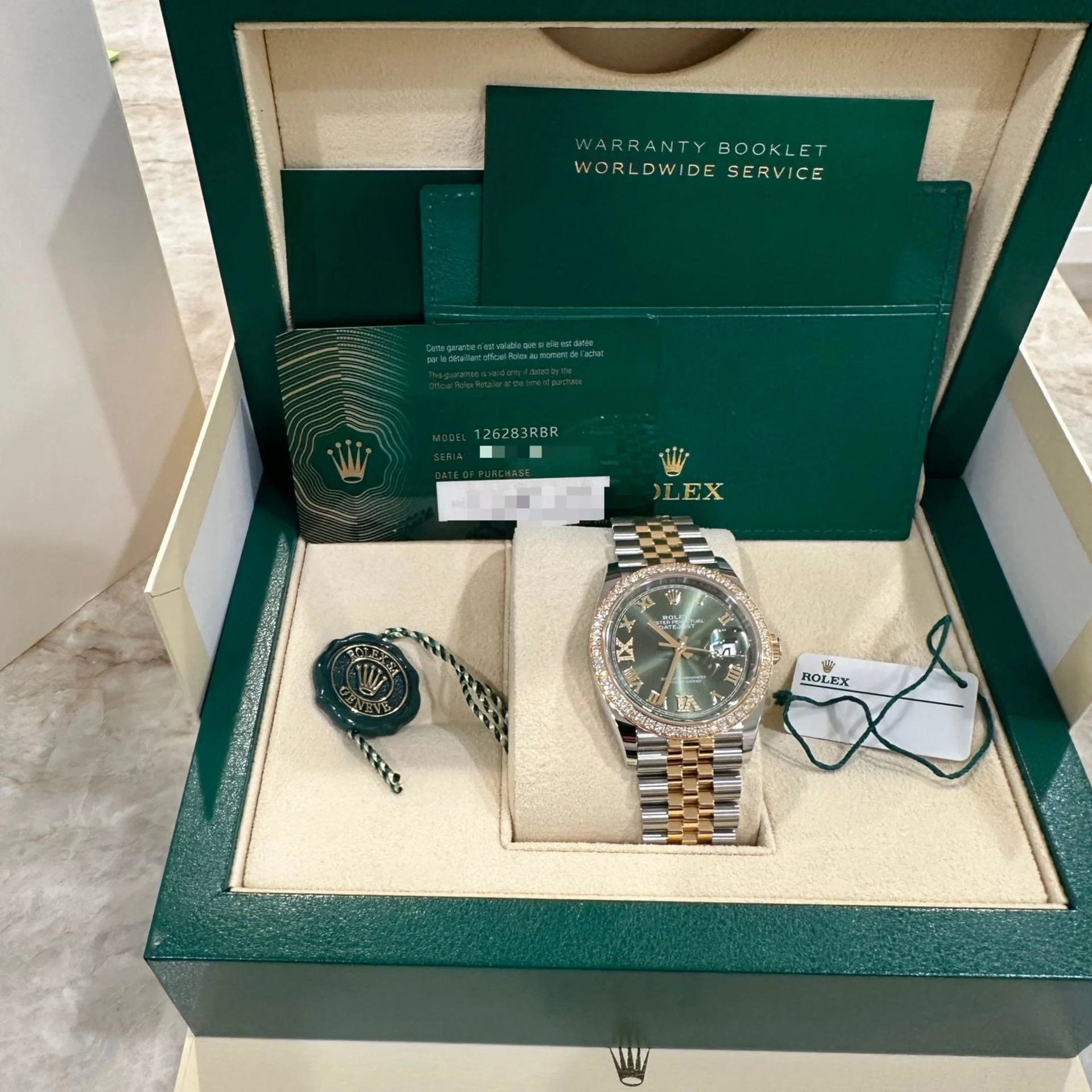 Rolex  Datejust 36mm 126283 Olive Green Dial Jubilee Bracelet Watch