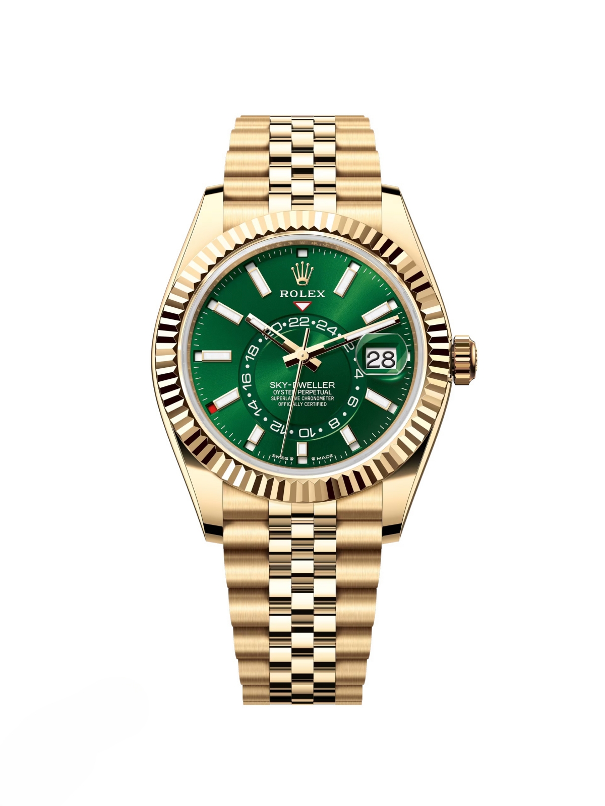 Rolex  Sky-Dweller 42mm 336938-0008 Yellow Gold Bright Green Dial Jubilee