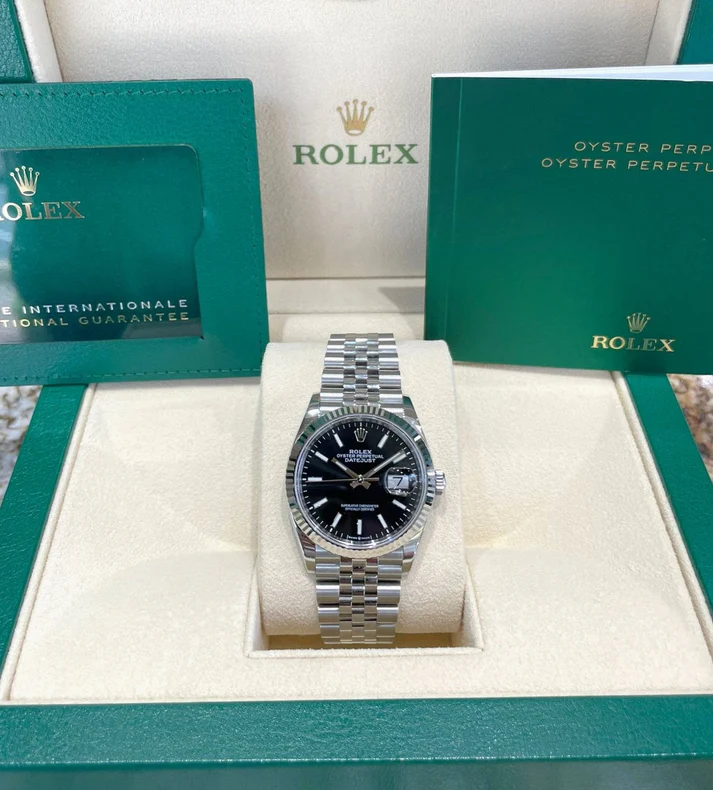 Rolex  Datejust 36mm 126234 Black Index Jubilee Stainless Steel Mens Watch