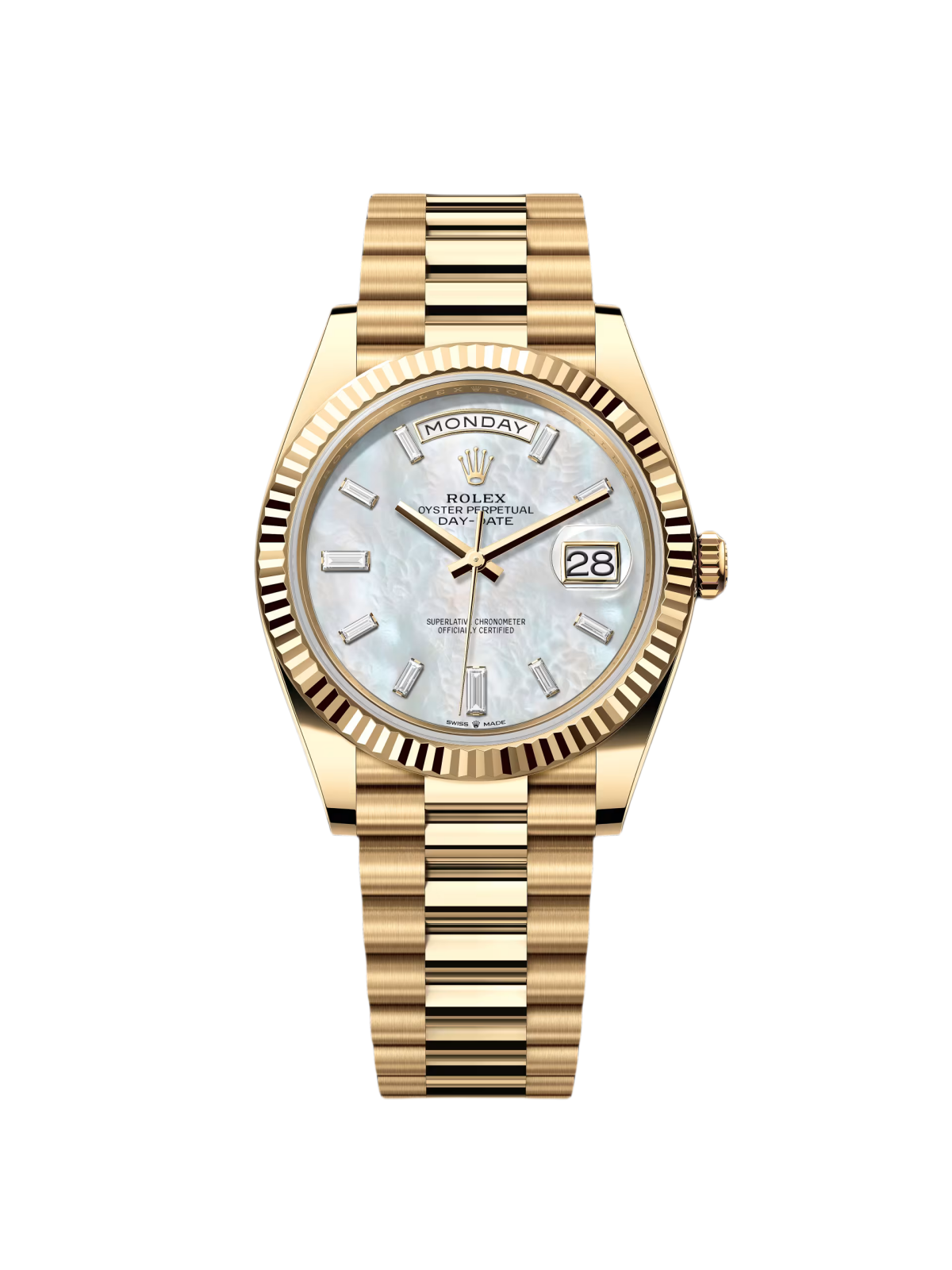 Rolex Day-Date 40mm Yellow Gold President  Mother of Pearl Diamond Baguette Dial - 228238