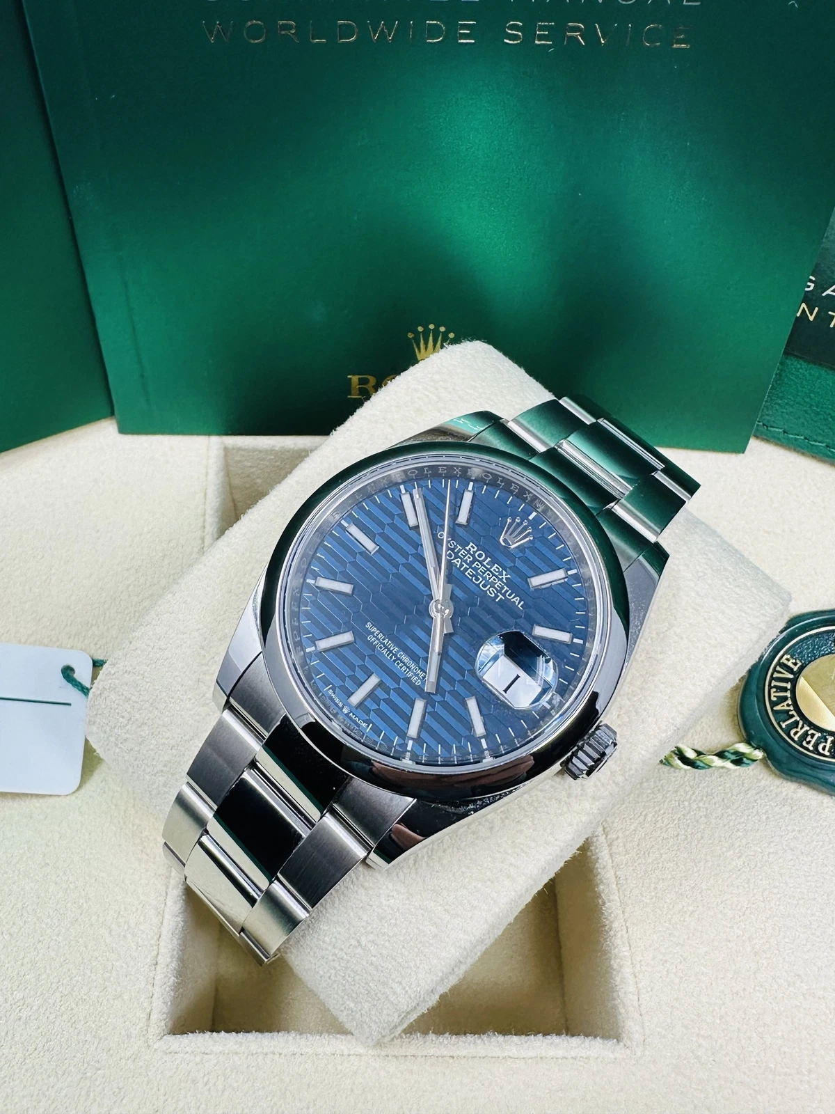 Rolex  Datejust 36mm 126200 Oyster Perpetual Blue Fluted Motif Dial Jubilee Stainless Steel