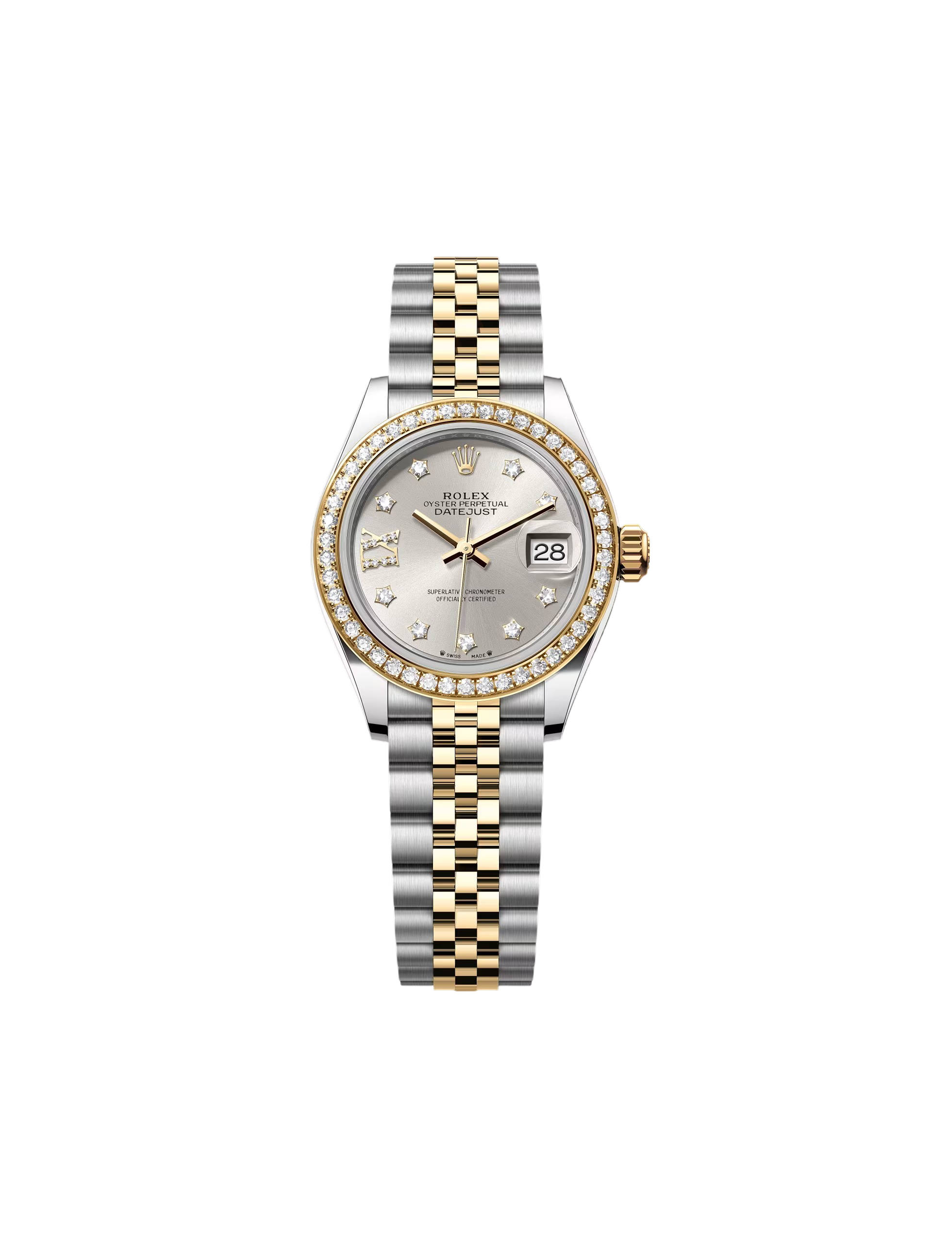 Rolex Lady-Datejust 28mm 279383RBR Silver Diamond Dial Yellow Rolesor Oyster Bracelet