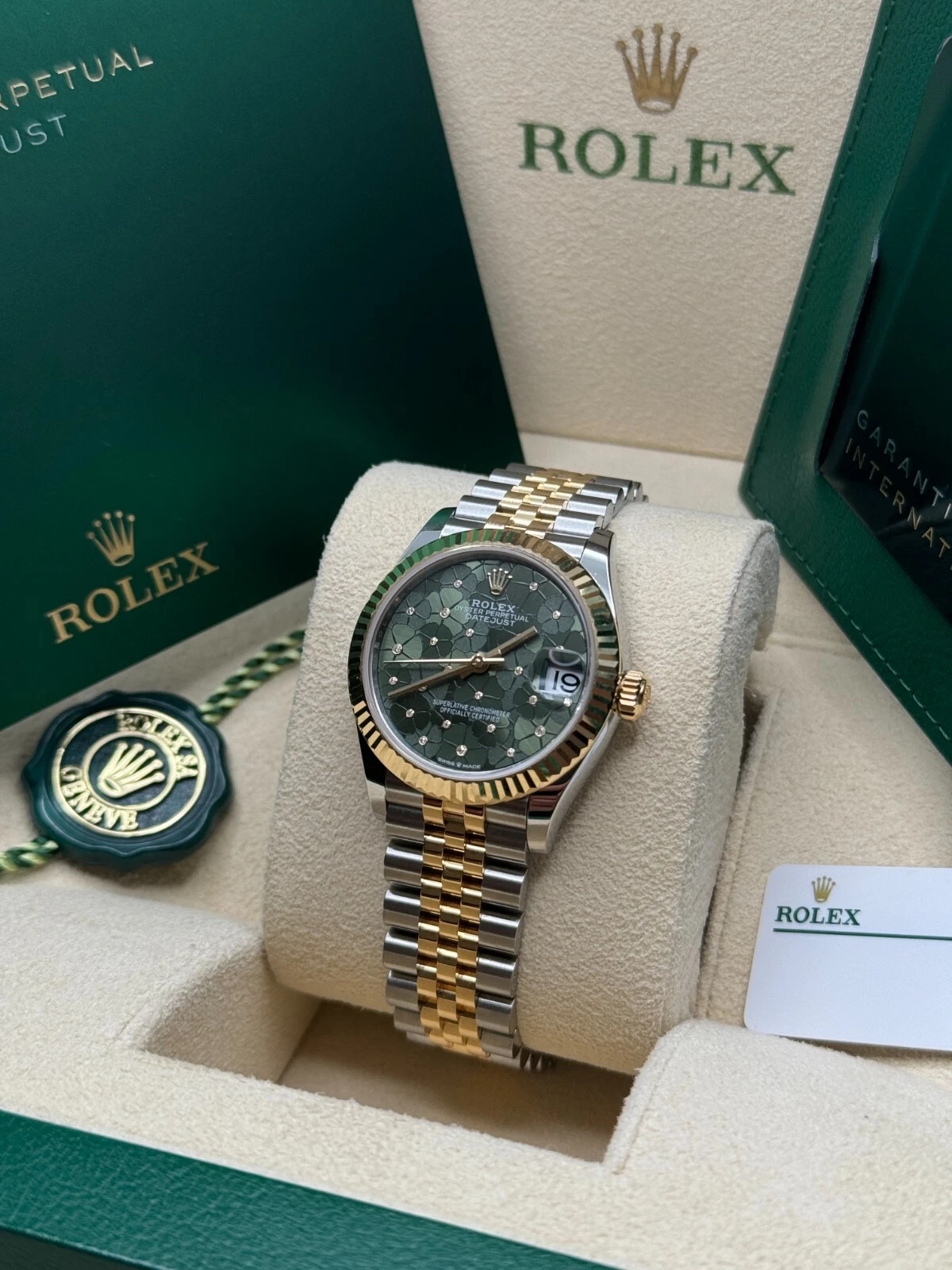 Rolex Datejust m278273-0031/0032 31mm Olive Green Floral Motif Dial Stainless Steel and Yellow Gold Oyster Watch