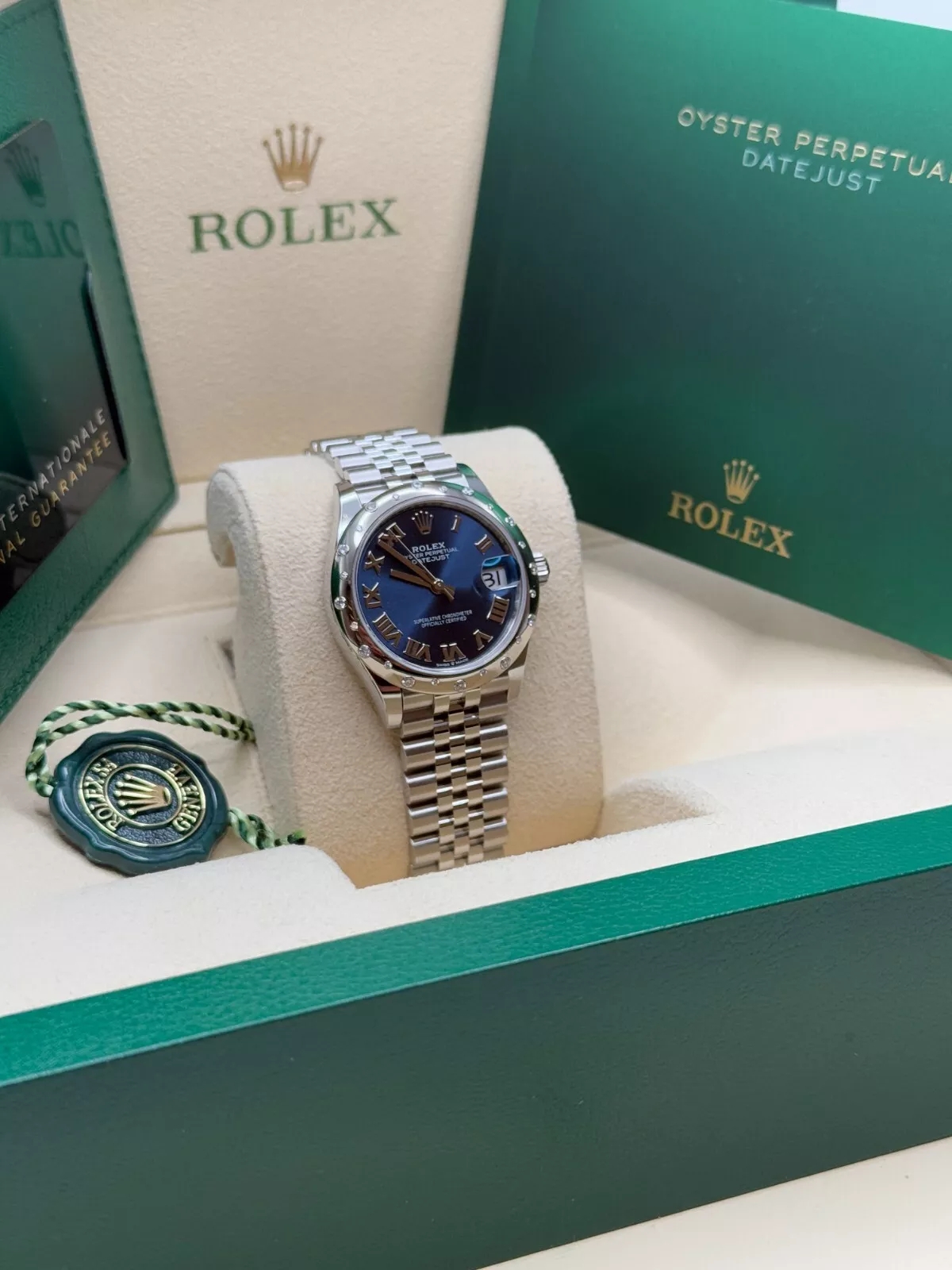 Rolex Datejust m278344-0035/0036 Bright Blue Dial 31mm Domed Diamond Oyster Watch