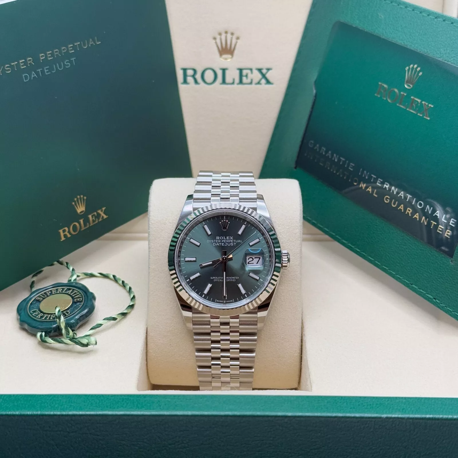 Rolex  Datejust 41mm Mint Green Dial Jubilee Bracelet Watch - 126334
