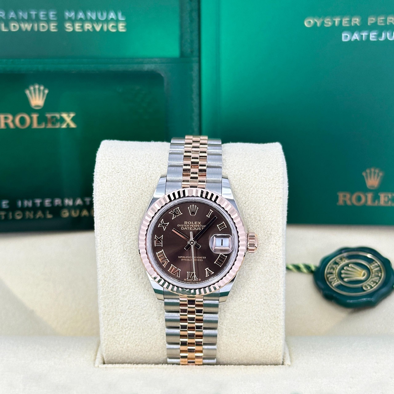 Rolex Lady-Datejust 28mm 279171 Chocolate Roman Oyster Stainless Steel and Rose Gold