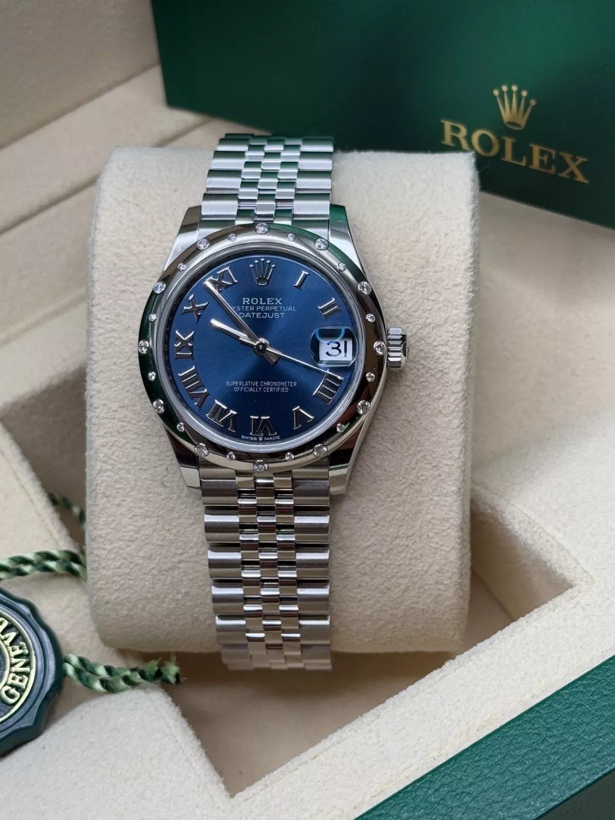 Rolex Datejust m278344-0035/0036 Bright Blue Dial 31mm Domed Diamond Oyster Watch