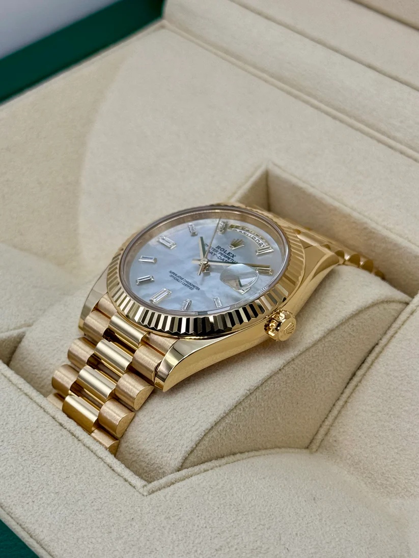 Rolex Day-Date 40mm Yellow Gold President  Mother of Pearl Diamond Baguette Dial - 228238