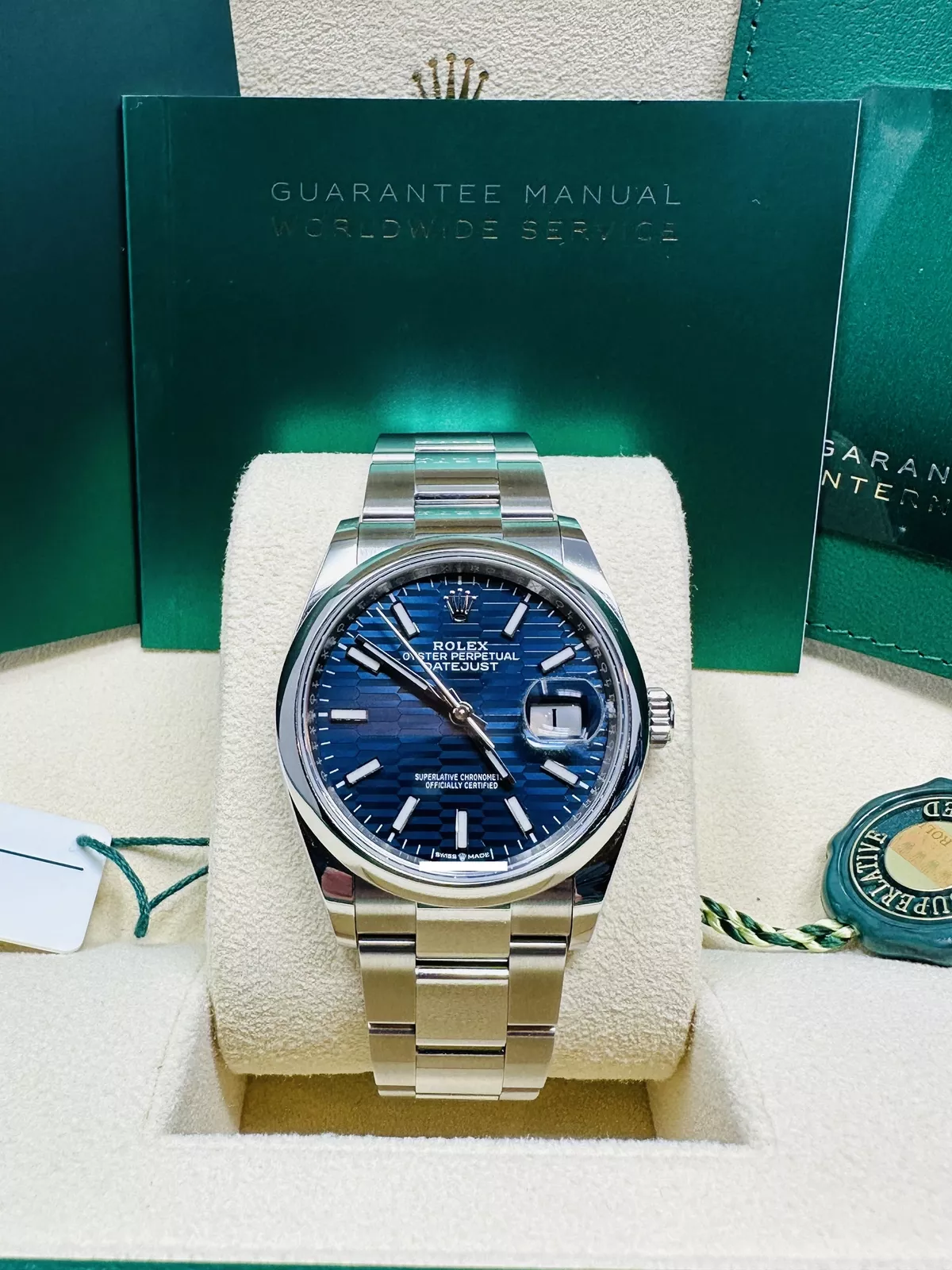 Rolex  Datejust 36mm 126200 Oyster Perpetual Blue Fluted Motif Dial Jubilee Stainless Steel