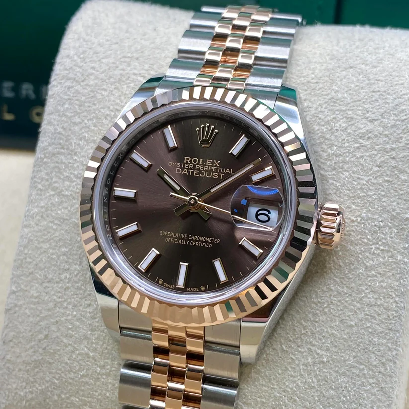 Rolex Lady-Datejust 28mm 279171 Chocolate Index Oyster Stainless Steel and Rose Gold