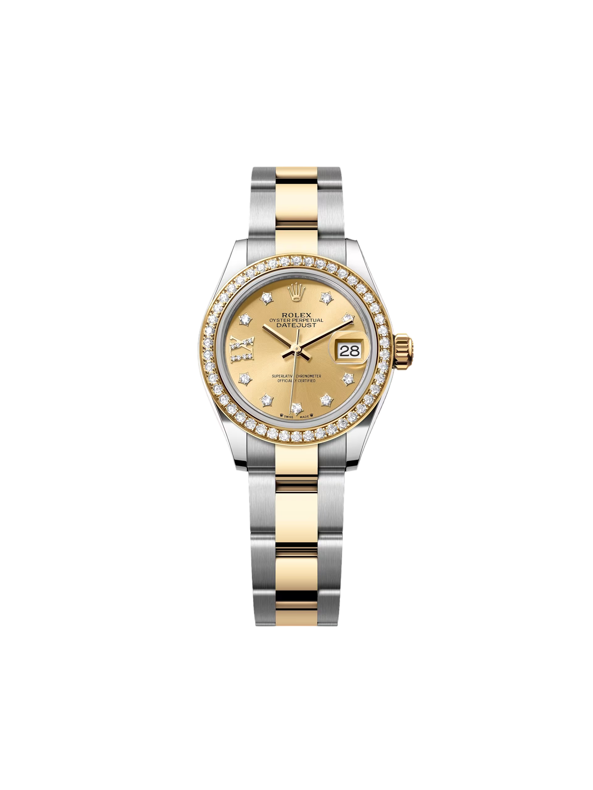 Rolex Lady-Datejust 28mm 279383RBR Champagne Diamond Dial Yellow Rolesor Oyster Bracelet