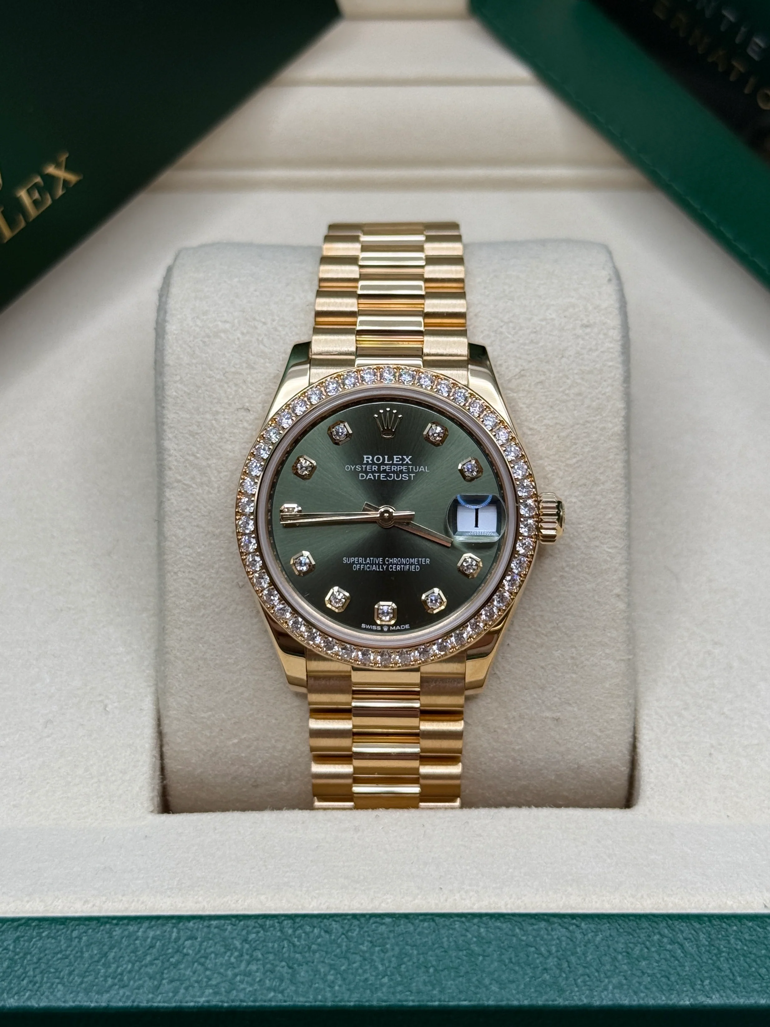 Rolex Datejust m278288RBR-0007 Olive Green 31mm Dial President Bracelet Watch